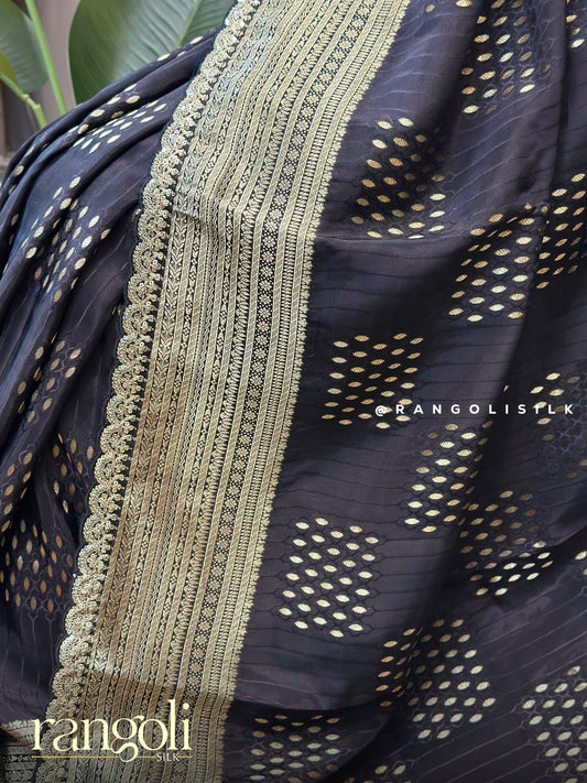 Timeless Black Banarasi Saree with Gold Zari Borders & Classic Buti Motifs - Post 722
