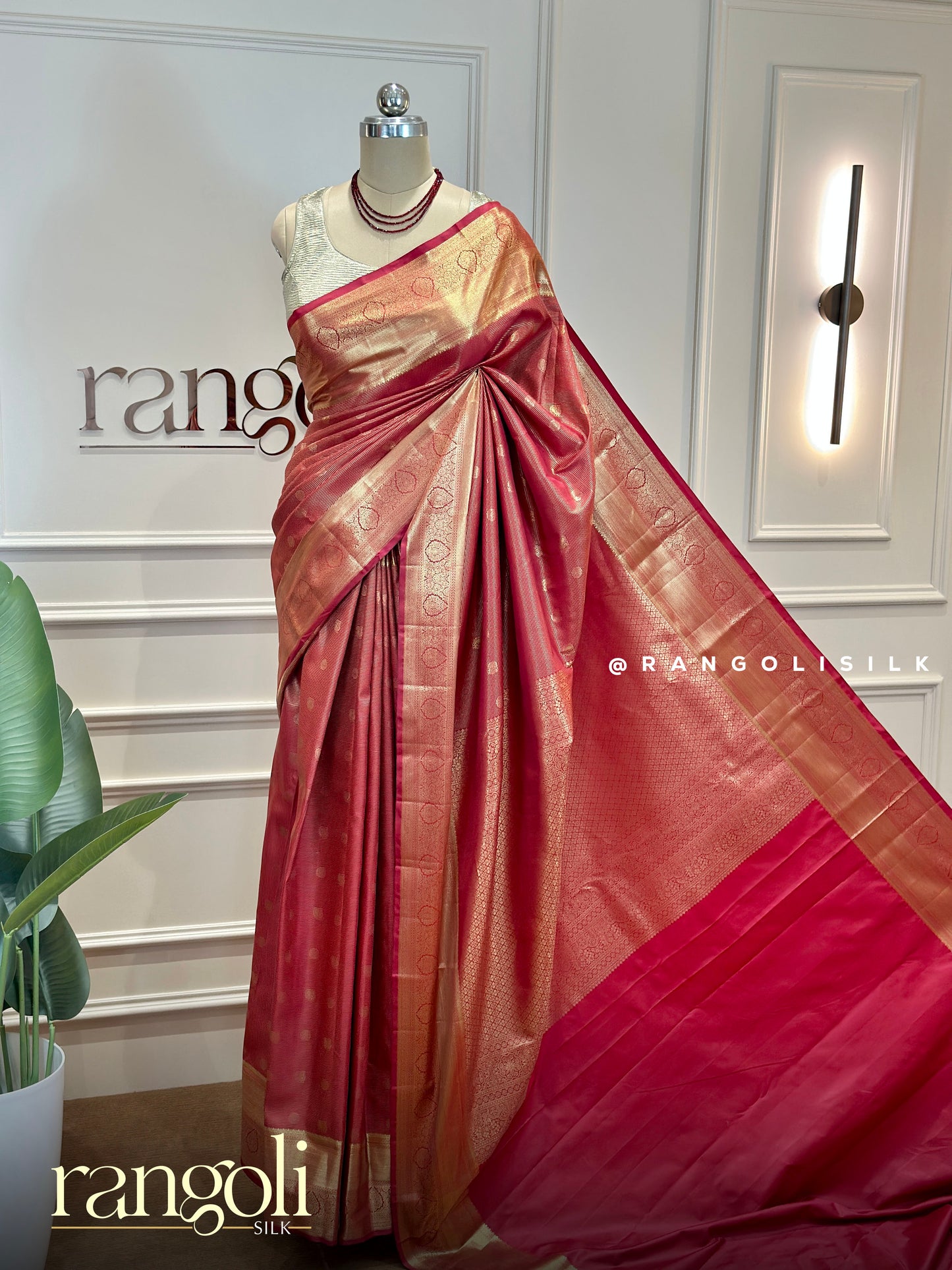 Rich Reddish Maroon Tissue Silk Saree with Gold Zari Border & Woven Motifs - Post 814