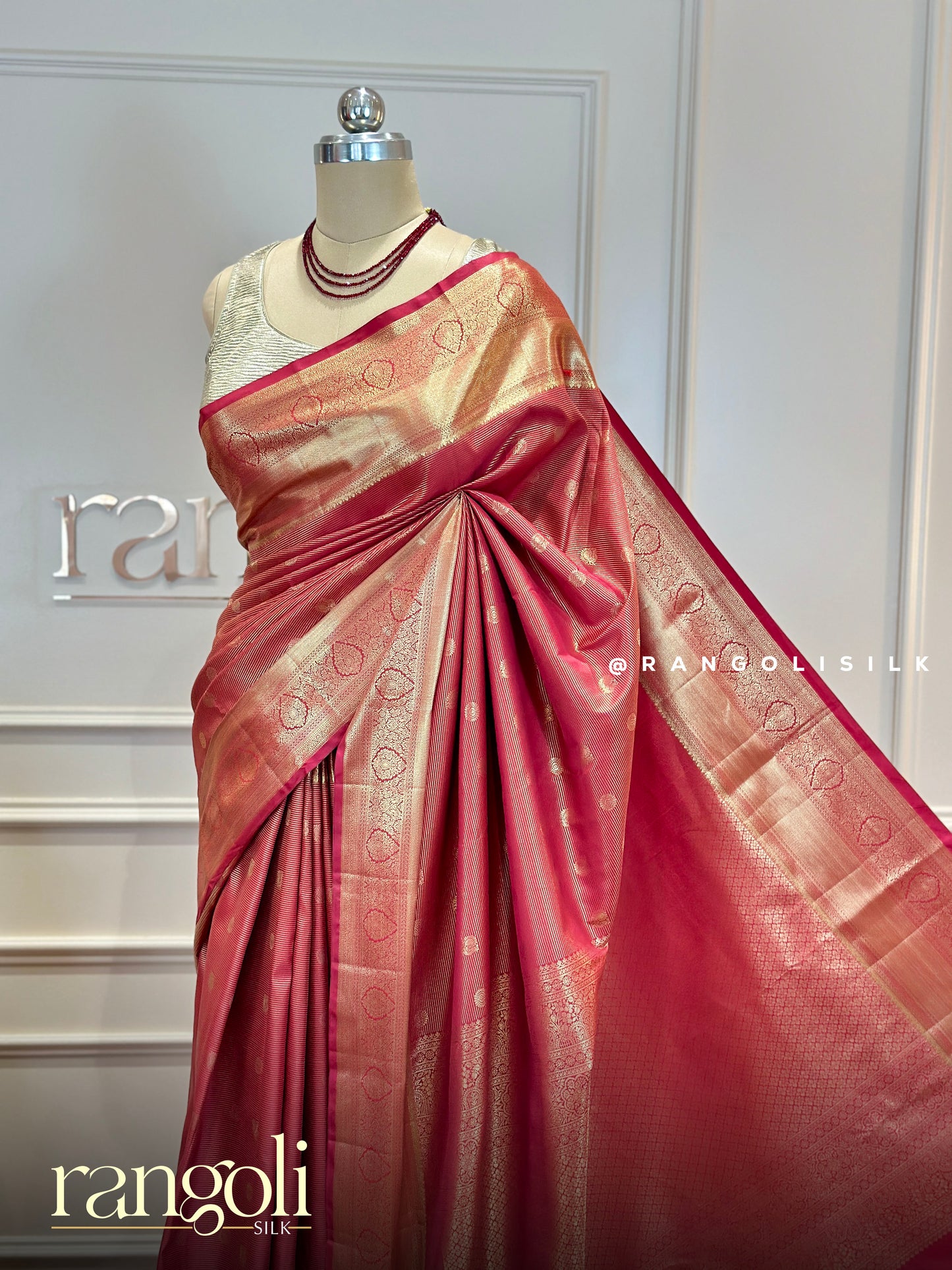 Rich Reddish Maroon Tissue Silk Saree with Gold Zari Border & Woven Motifs - Post 814