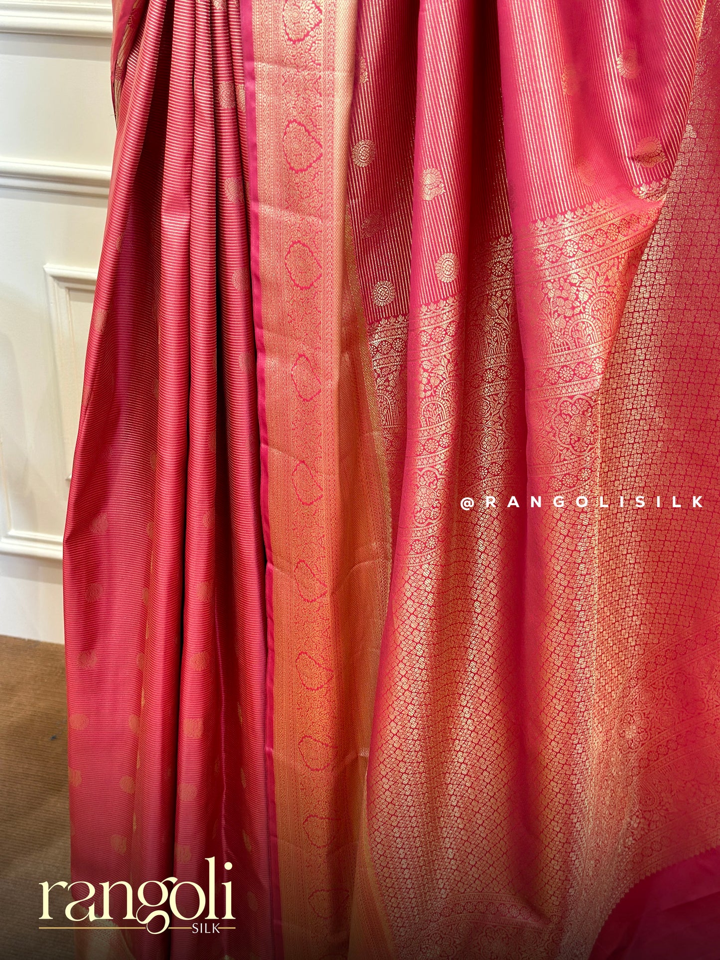Rich Reddish Maroon Tissue Silk Saree with Gold Zari Border & Woven Motifs - Post 814