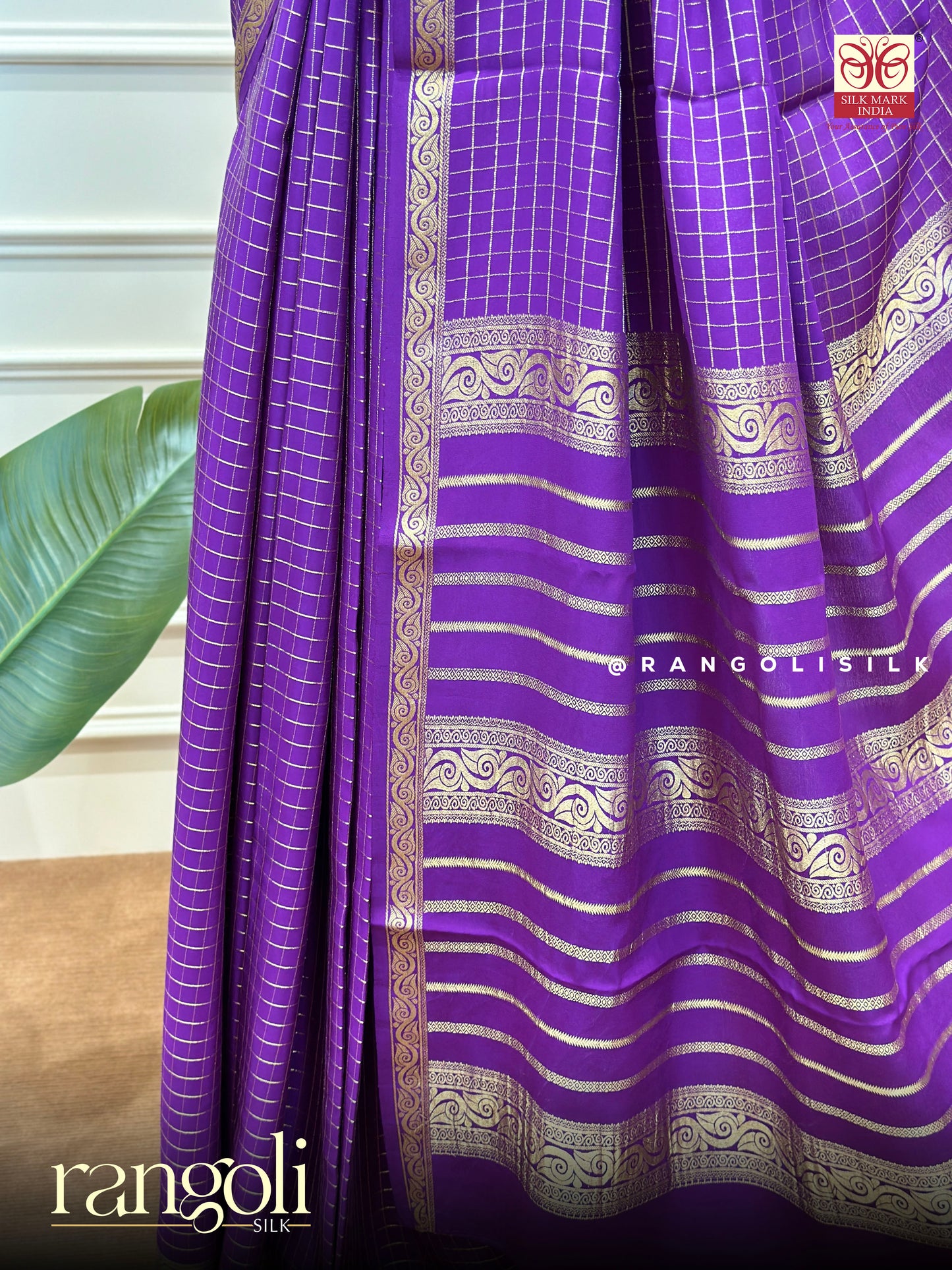 Pure Mysore Crepe Silk Saree with Elegant Checks Pattern and Silk Mark Certified - Post 921