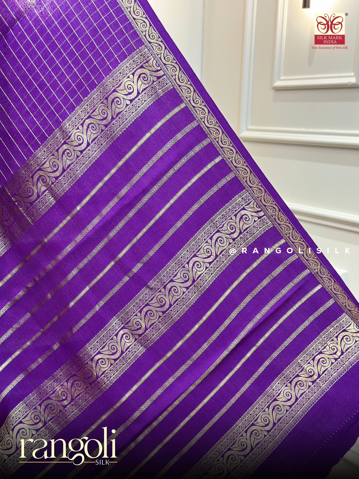 Pure Mysore Crepe Silk Saree with Elegant Checks Pattern and Silk Mark Certified - Post 921