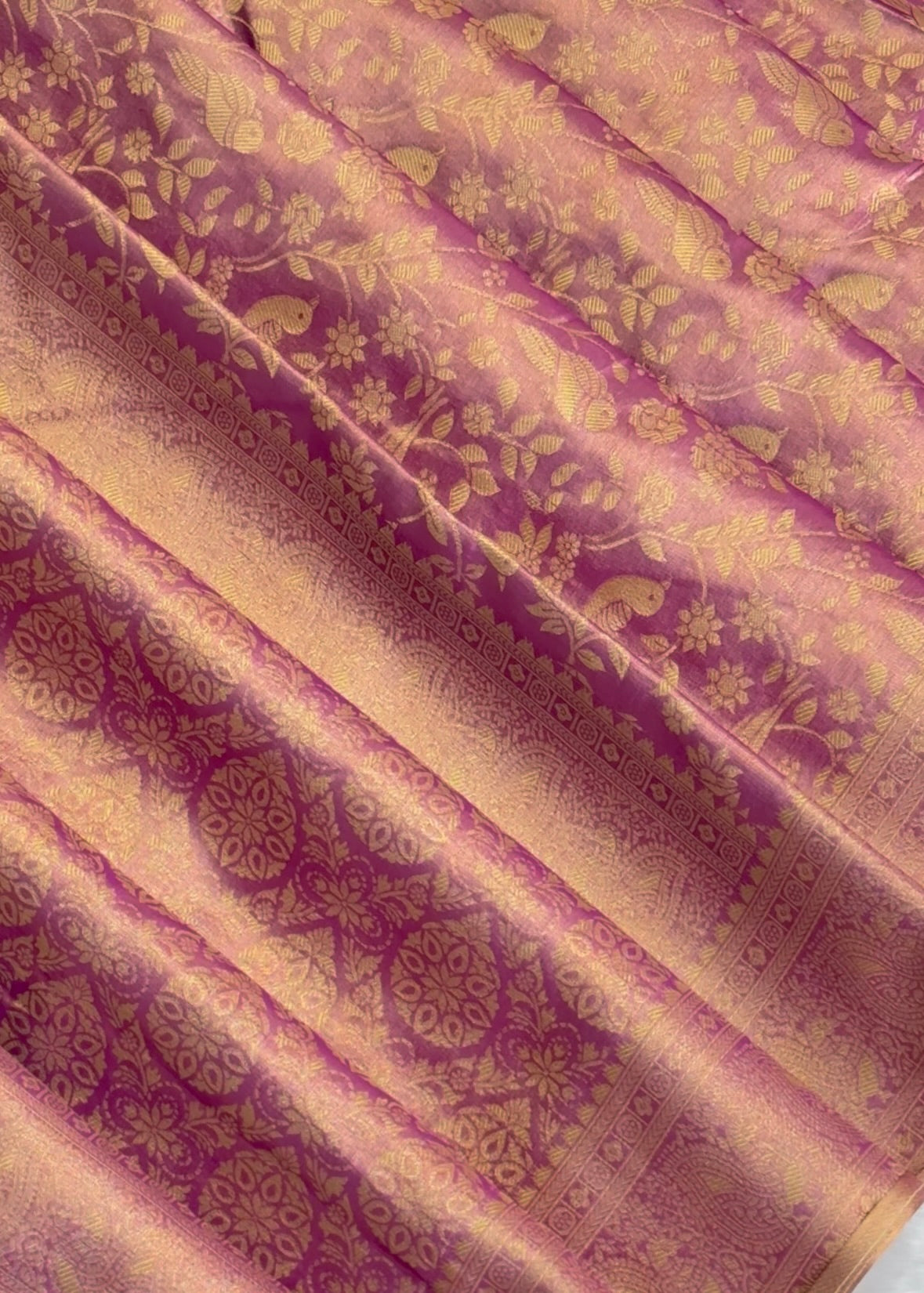 Soft Tissue Silk Saree with All-Over Floral & Bird Woven Pattern - Post 1030