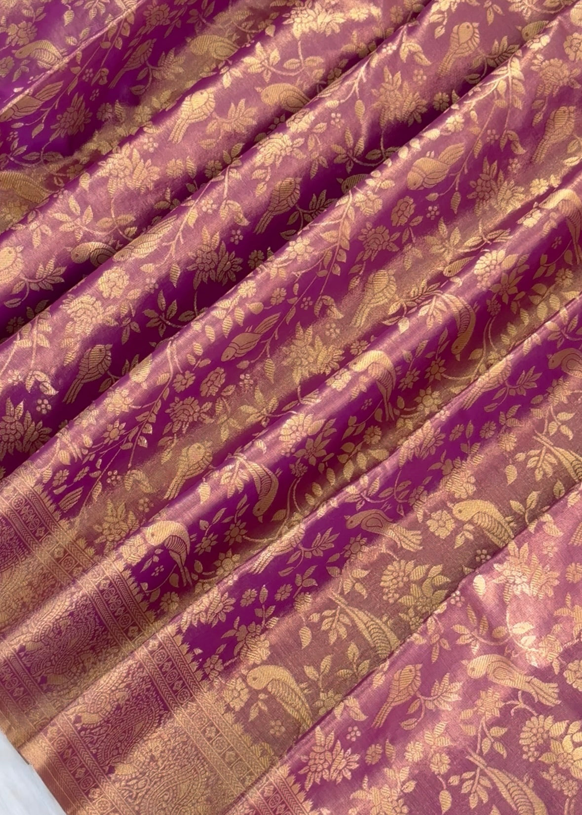 Soft Tissue Silk Saree with All-Over Floral & Bird Woven Pattern - Post 1030