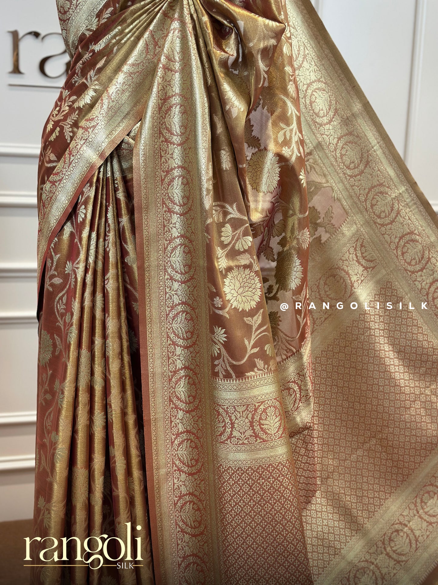 Goldish Brown Tissue Silk Saree with Rich Floral Detailing - Post 416