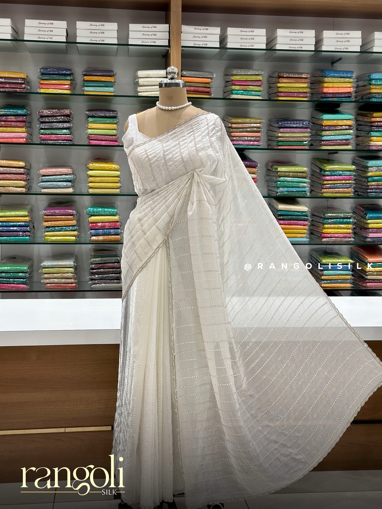 Designer Organza Saree with Shimmer Stripes - Post 925