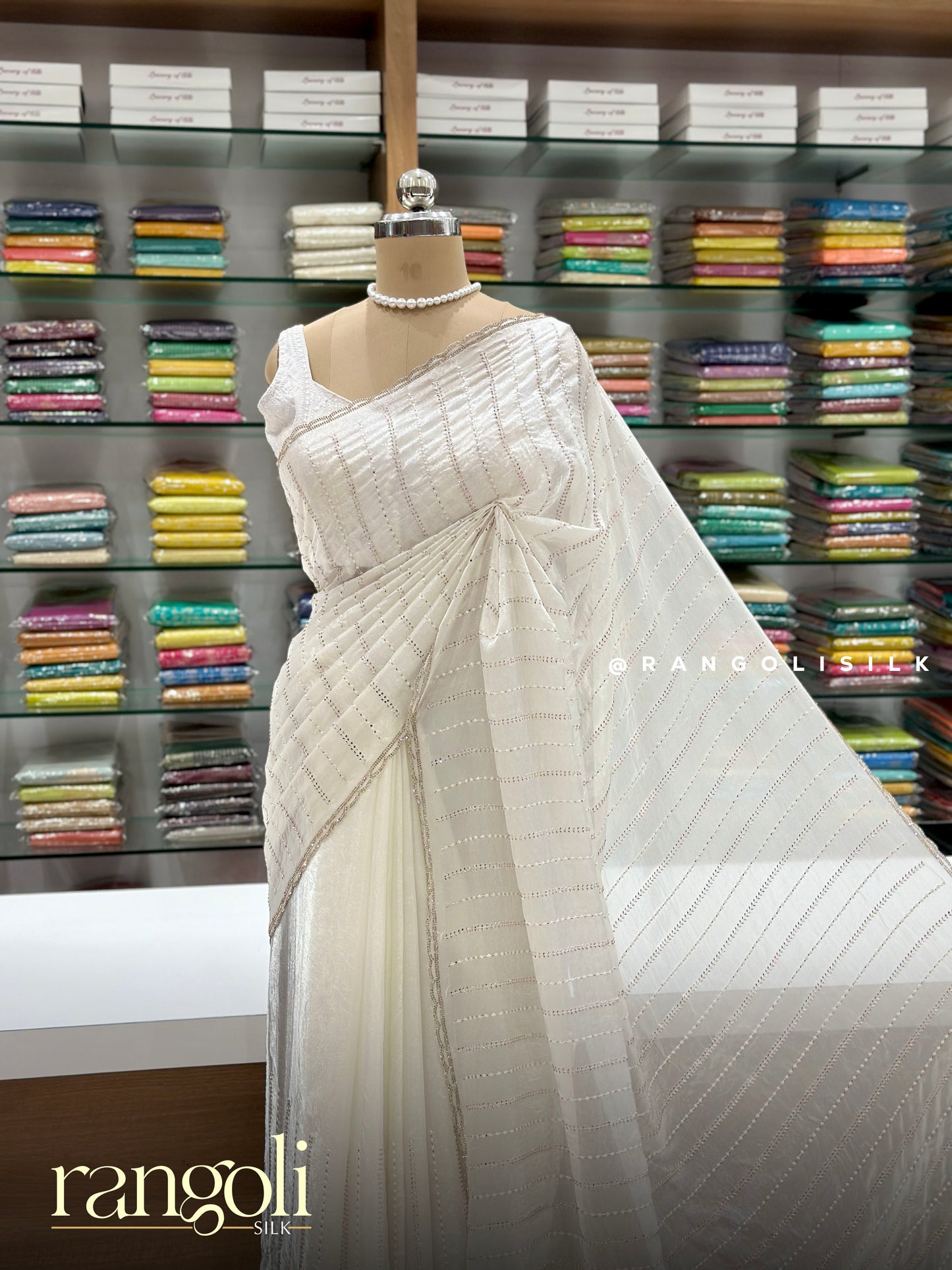 Designer Organza Saree with Shimmer Stripes - Post 925
