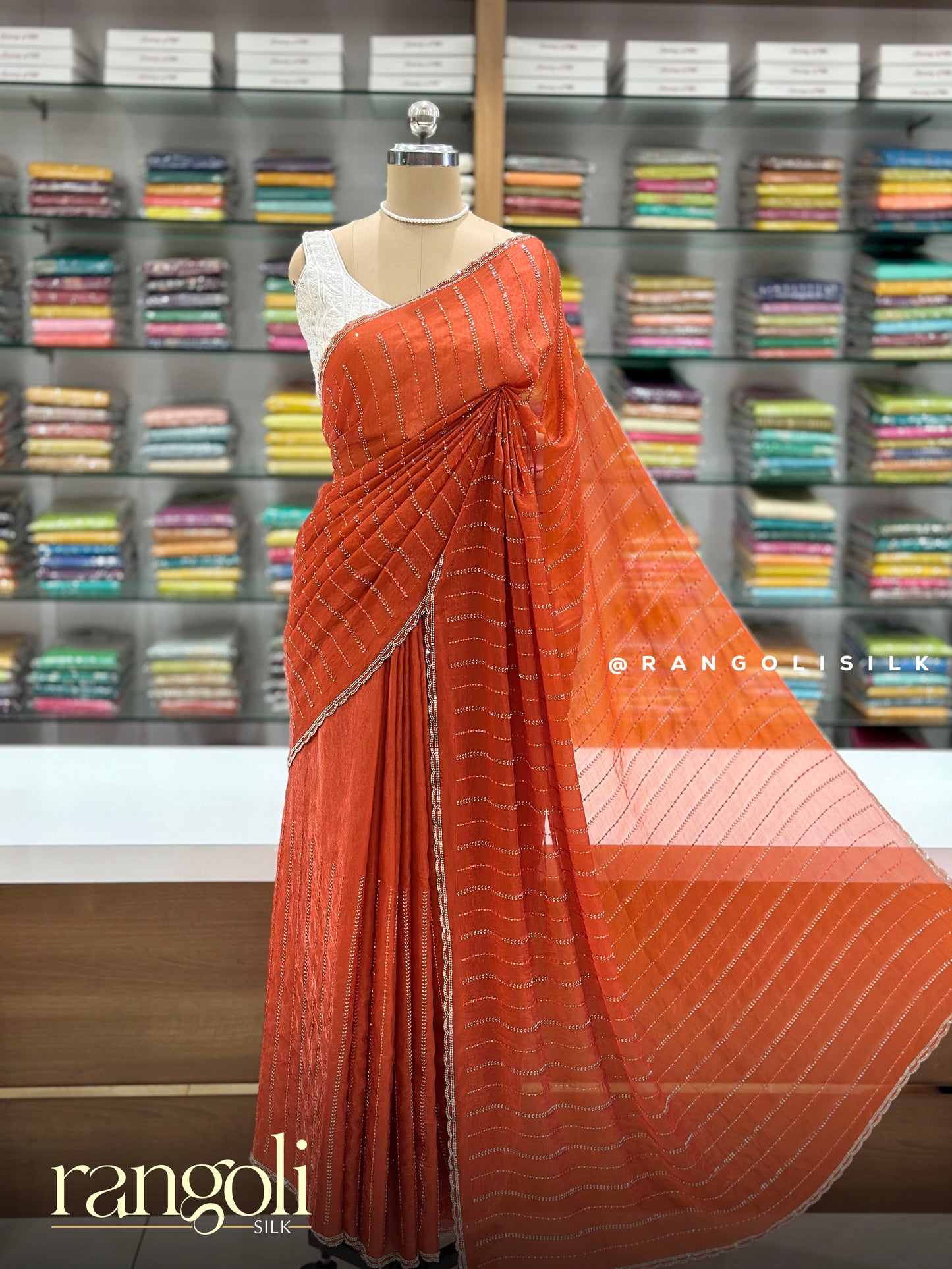 Designer Organza Saree with Shimmer Stripes - Post 925