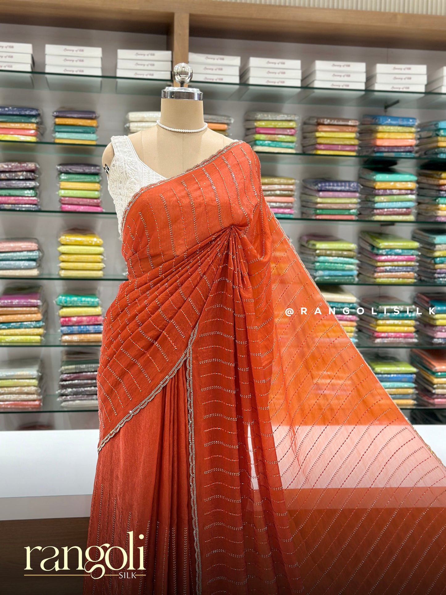 Designer Organza Saree with Shimmer Stripes - Post 925