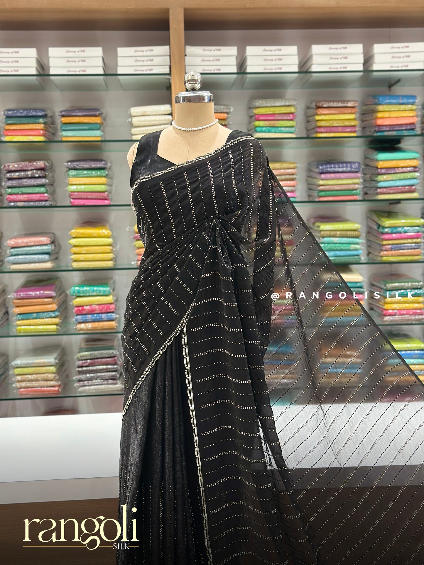 Designer Organza Saree with Shimmer Stripes - Post 925