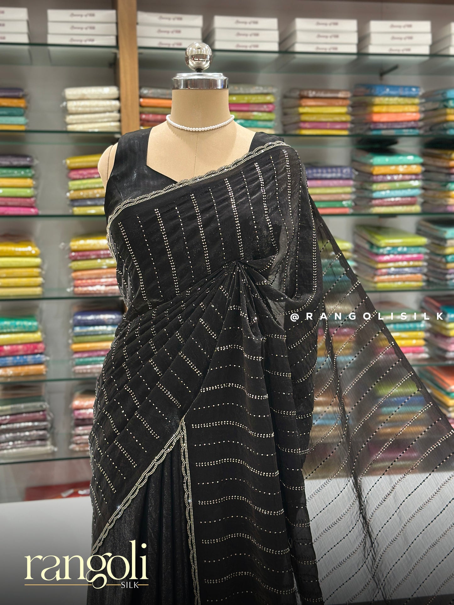 Designer Organza Saree with Shimmer Stripes - Post 925