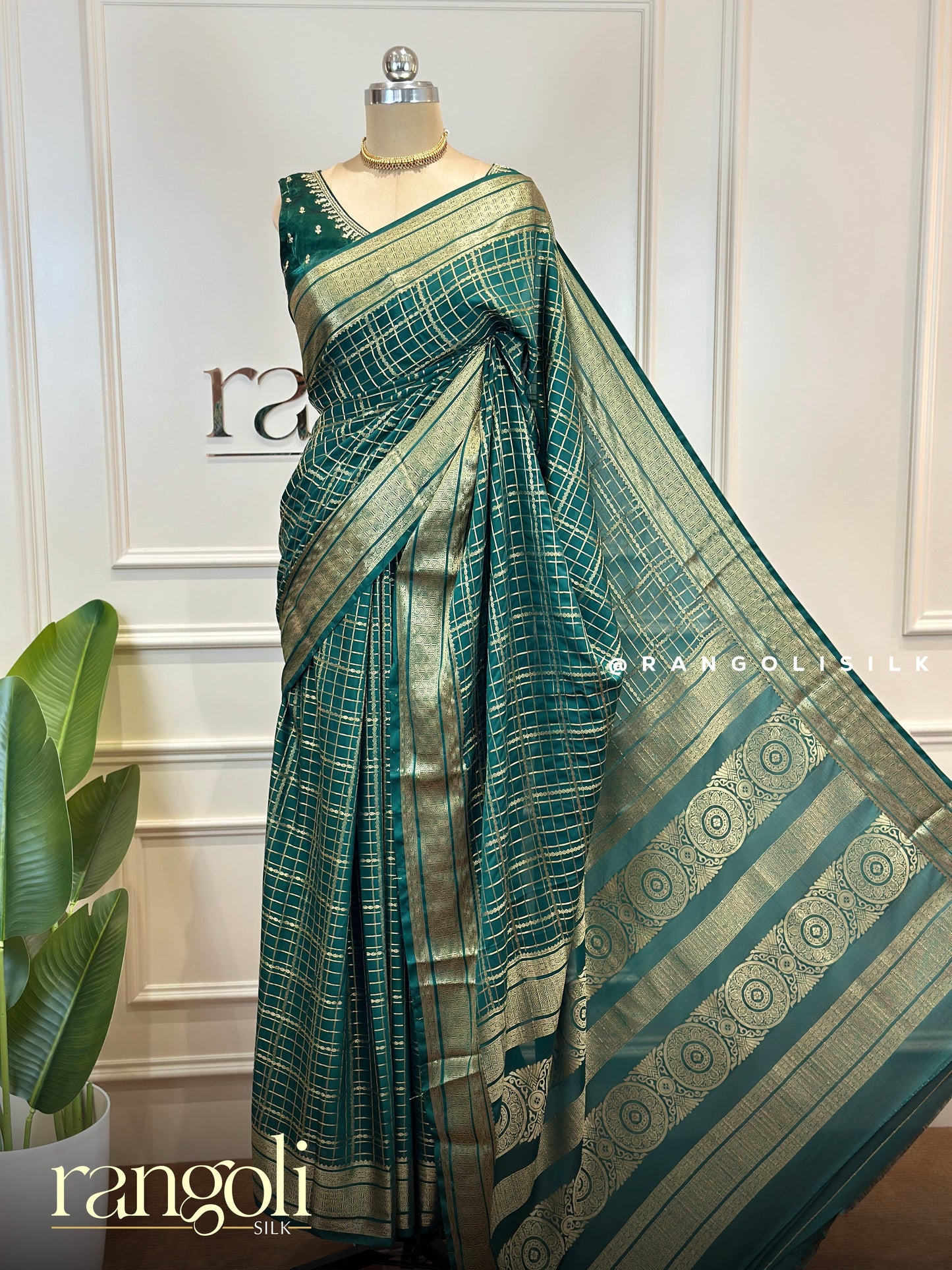 Semi Mysore Silk Crepe Saree with Checks Pattern and Zari Border - Post 812