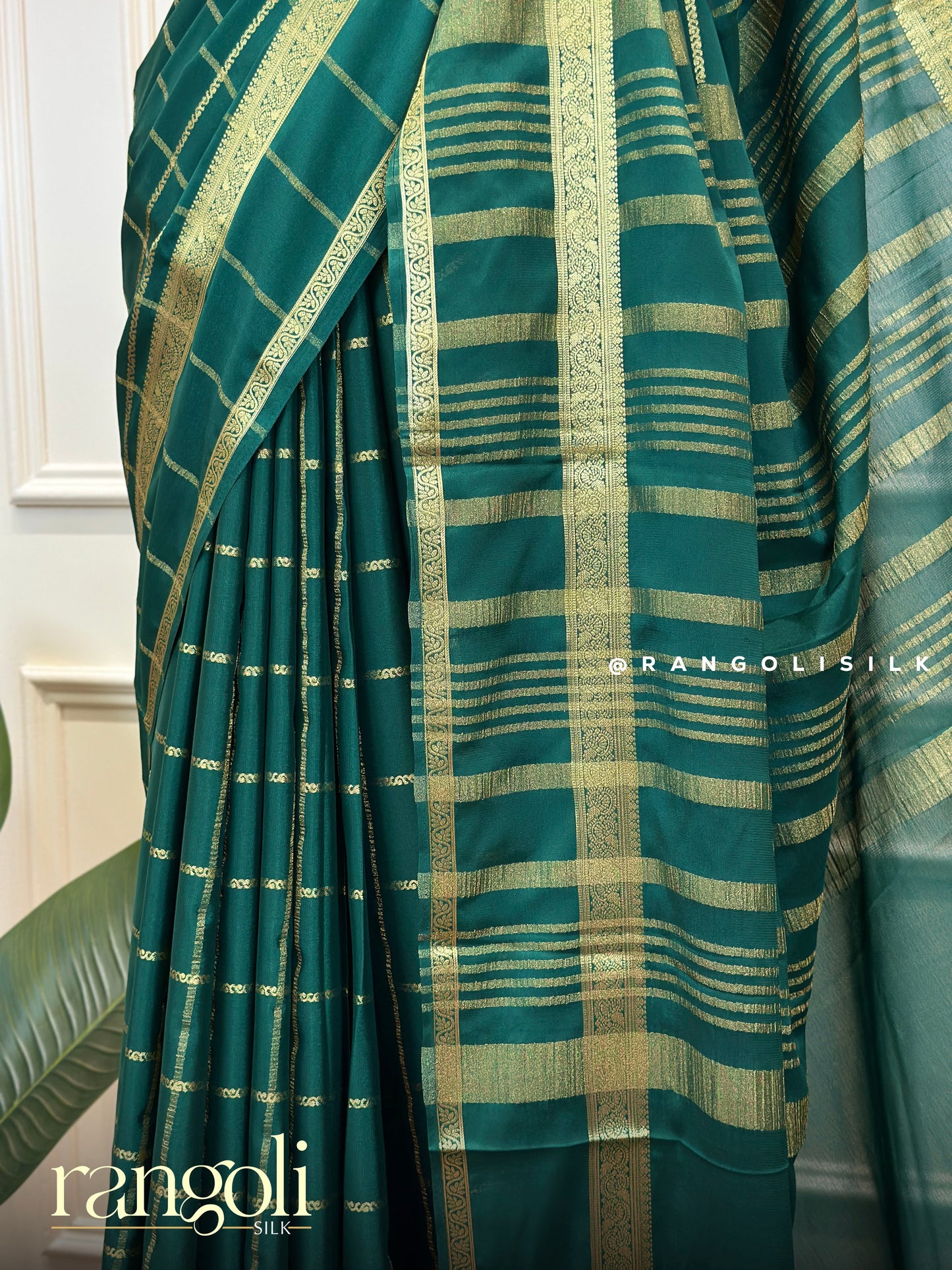 Semi Mysore Silk Saree with Gold Checks & Zari Border - Post 658