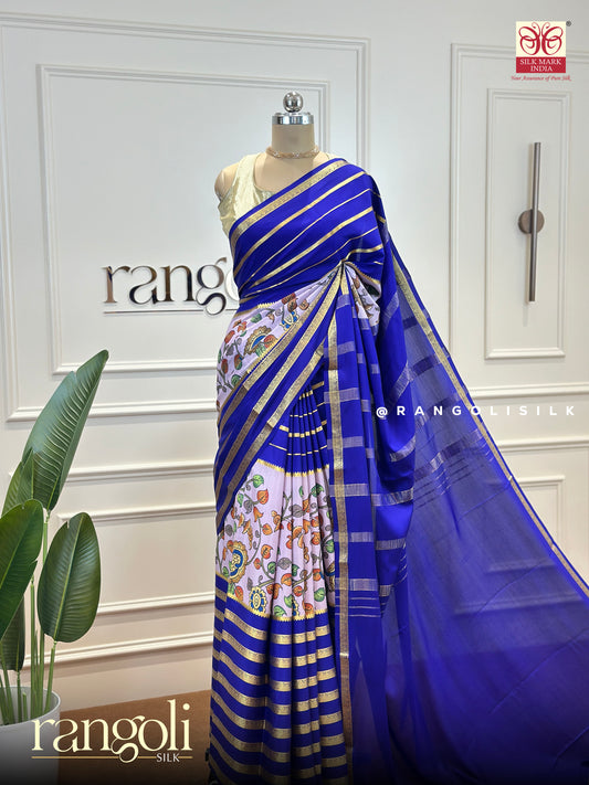 Pure Crepe Silk Saree in Kalamkari Design with Rich Gold Zari - Post 418