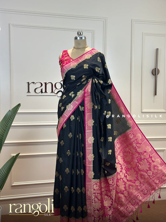 Banaras Saree with Stunning Contrast & Intricate Woven Motifs - Post 428
