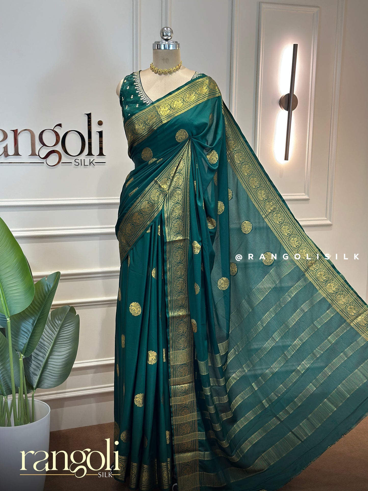 Semi Mysore Crepe Silk Sarees with Elephant Buttas - Post 928