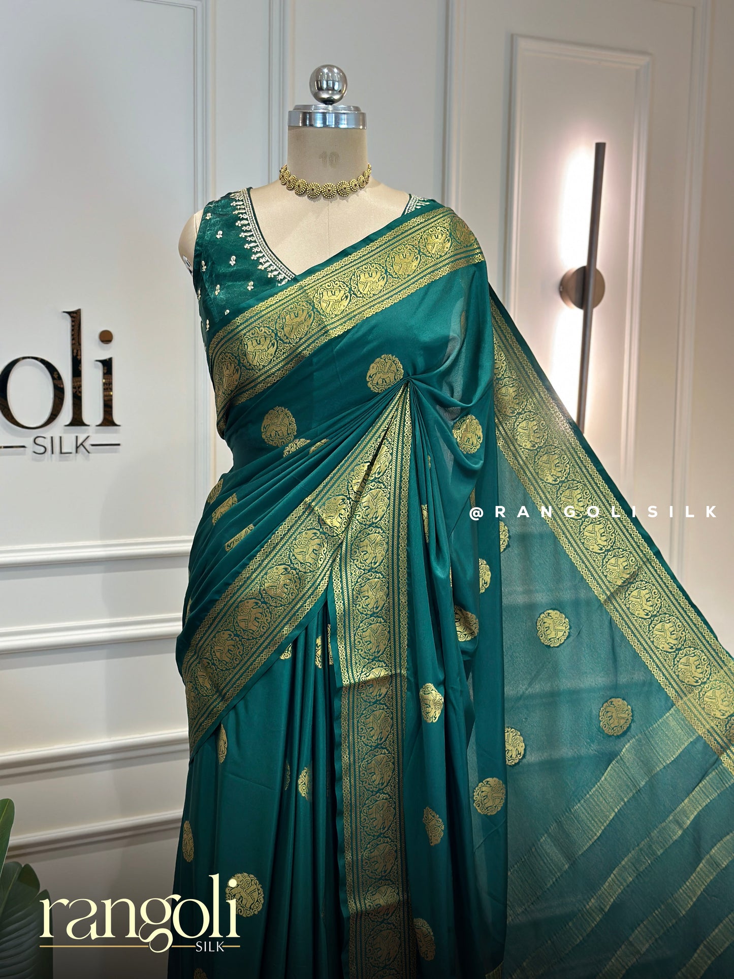Semi Mysore Crepe Silk Sarees with Elephant Buttas - Post 928