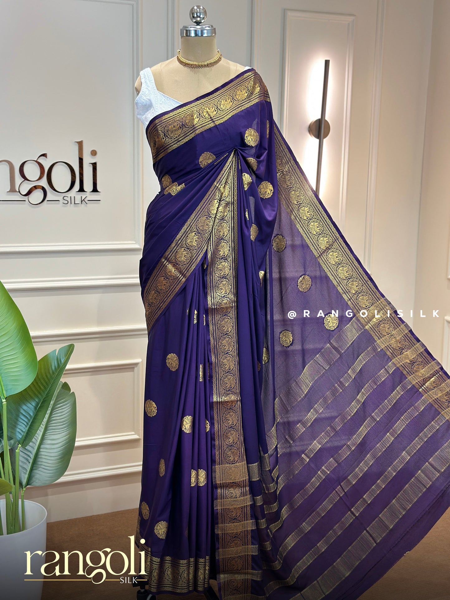 Semi Mysore Crepe Silk Sarees with Elephant Buttas - Post 928