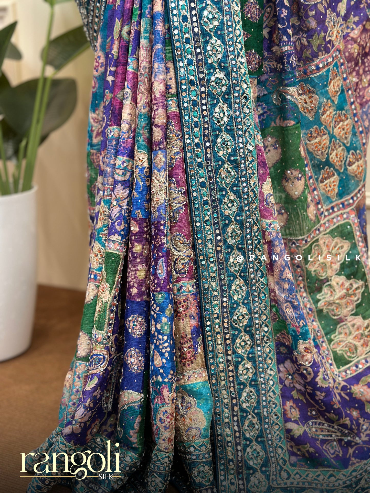 Designer Chiffon Crepe Saree with Embroidery & Sequin Work - Post 809