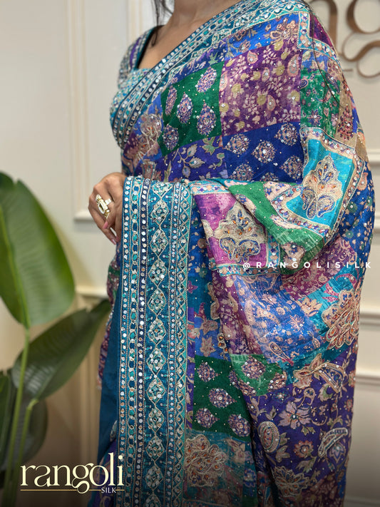 Designer Chiffon Crepe Saree with Embroidery & Sequin Work - Post 809