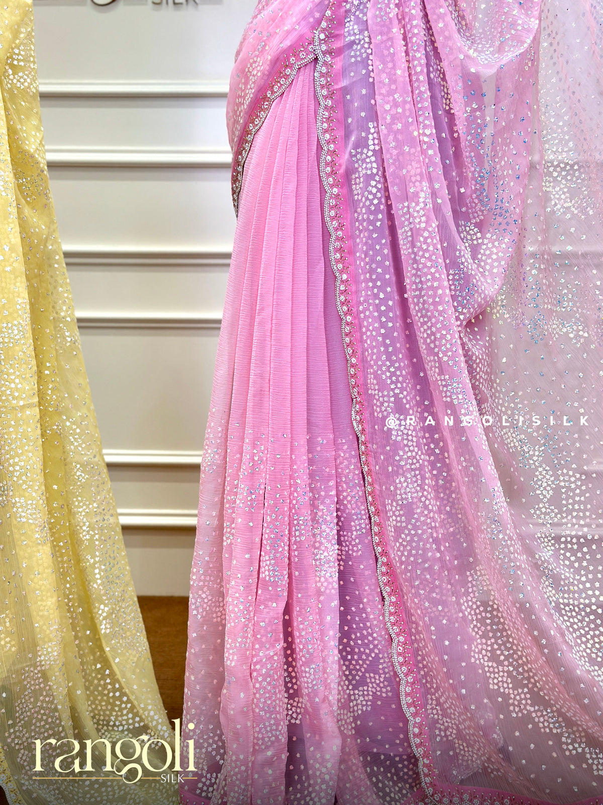 Pastel Designer Partywear Saree with Sequin Embroidery & Scalloped Border - Post 1033