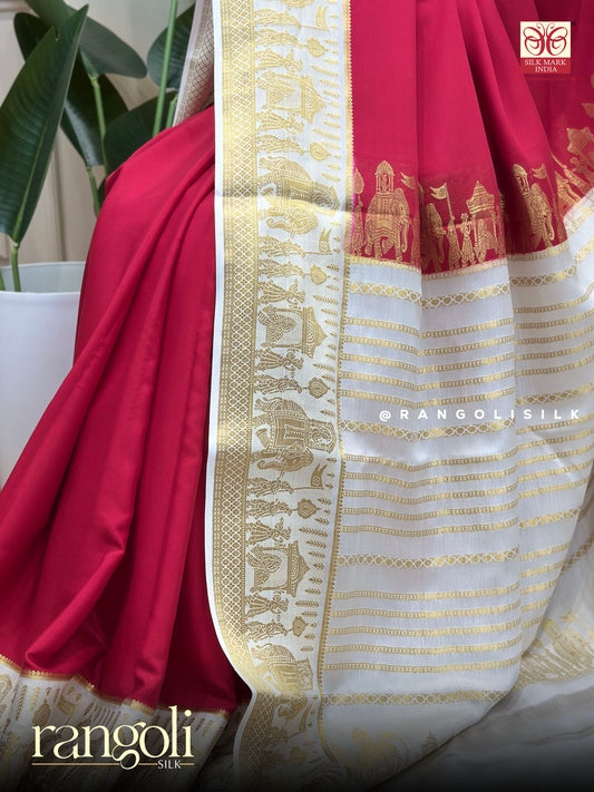 Pure Mysore Crepe Silk Saree with Rich Contrast Pallu and Traditional Border - Post 813