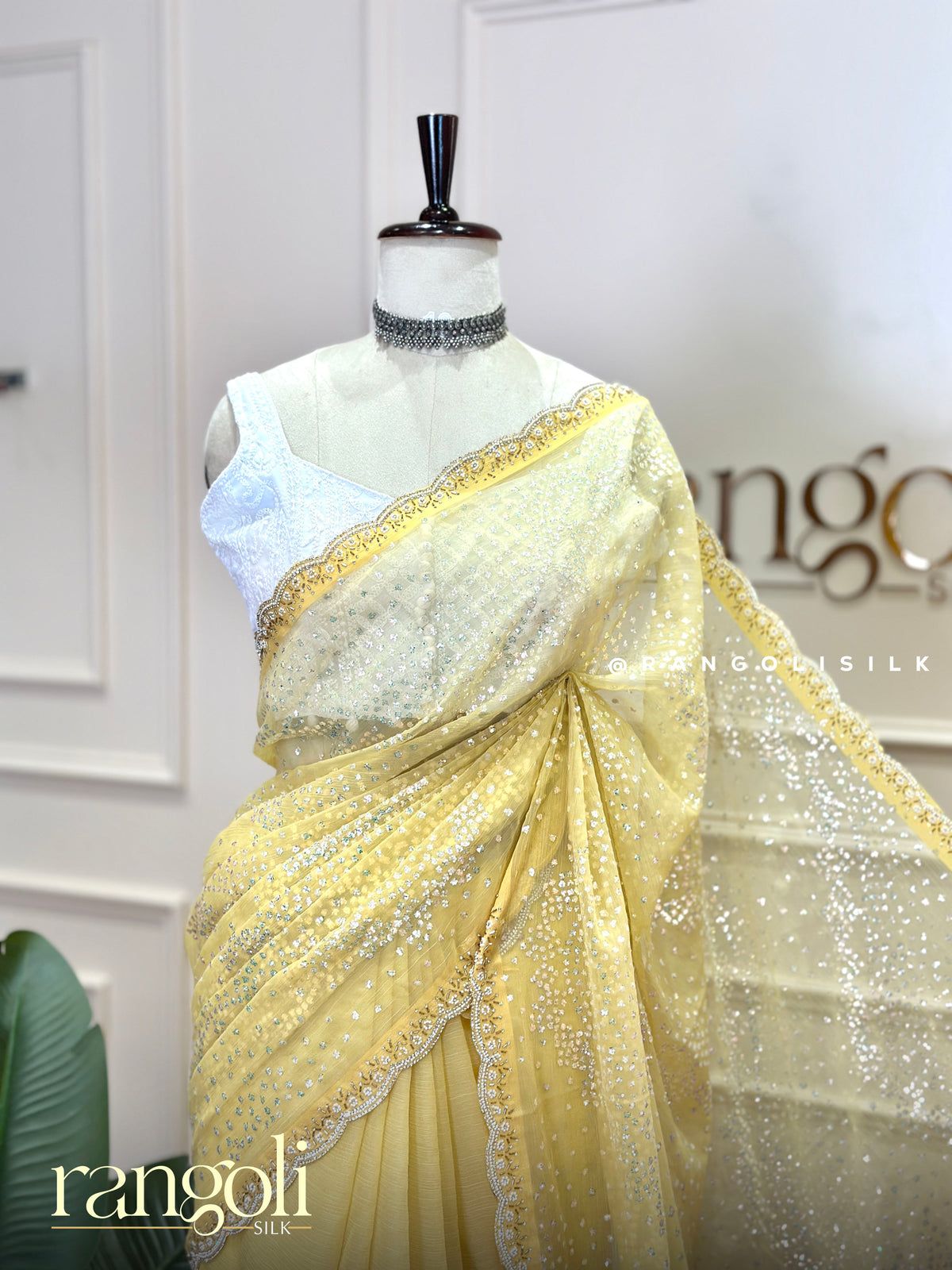 Pastel Designer Partywear Saree with Sequin Embroidery & Scalloped Border - Post 1033