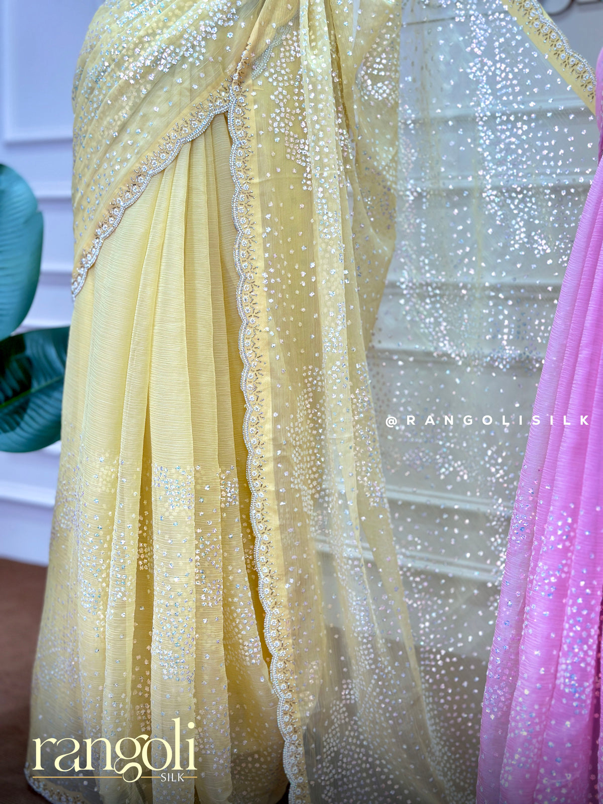 Pastel Designer Partywear Saree with Sequin Embroidery & Scalloped Border - Post 1033