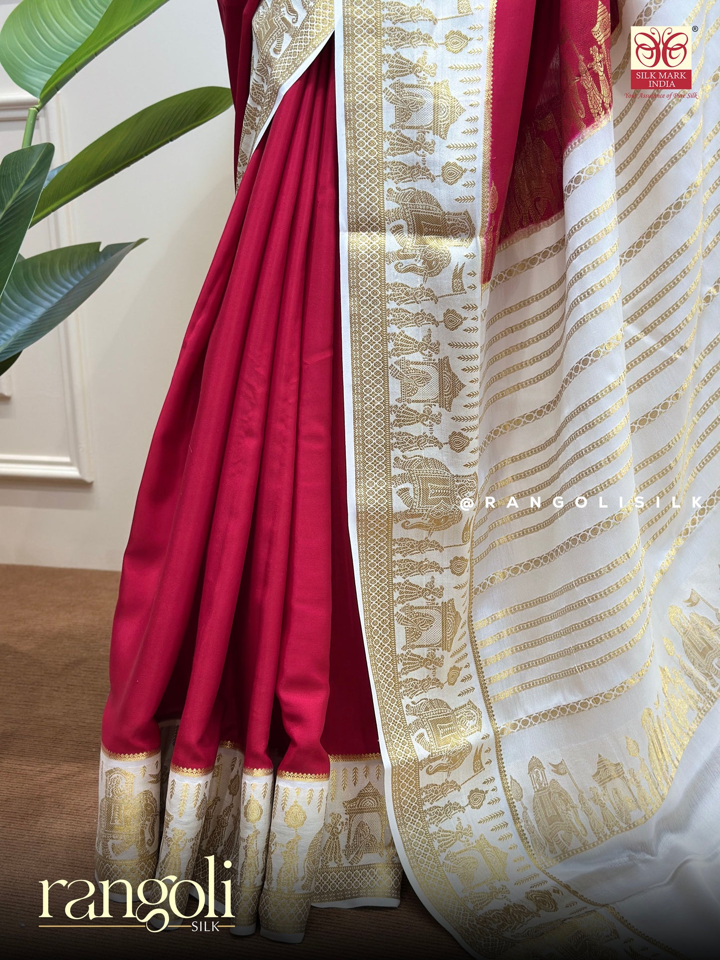 Pure Mysore Crepe Silk Saree with Rich Contrast Pallu and Traditional Border - Post 813