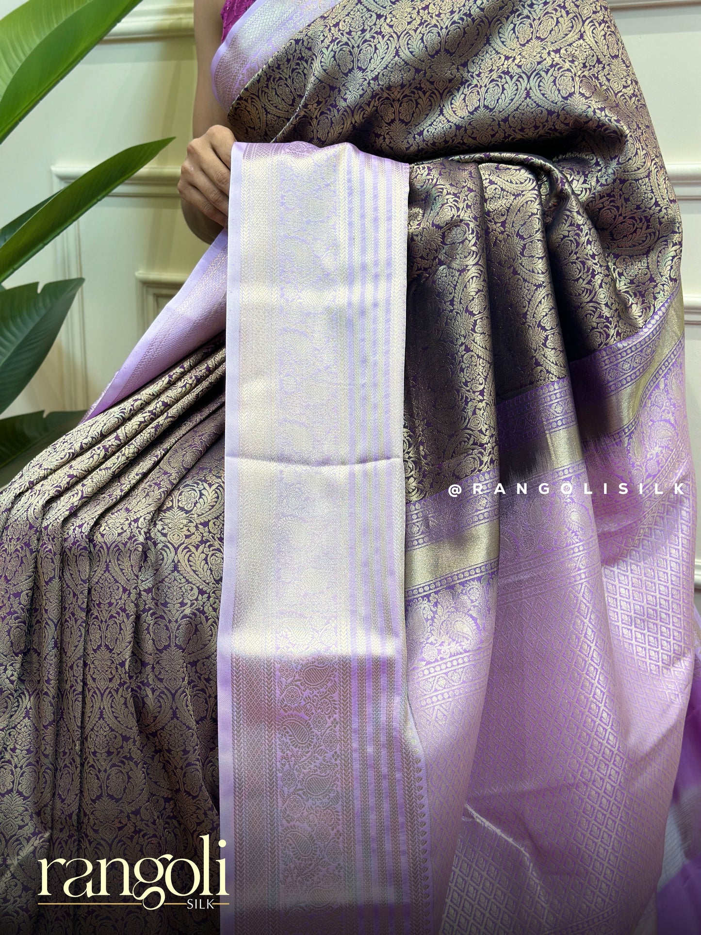 Deep Purple & Lavender Kanjivaram Silk Saree with Brocade Weaving - Post 833