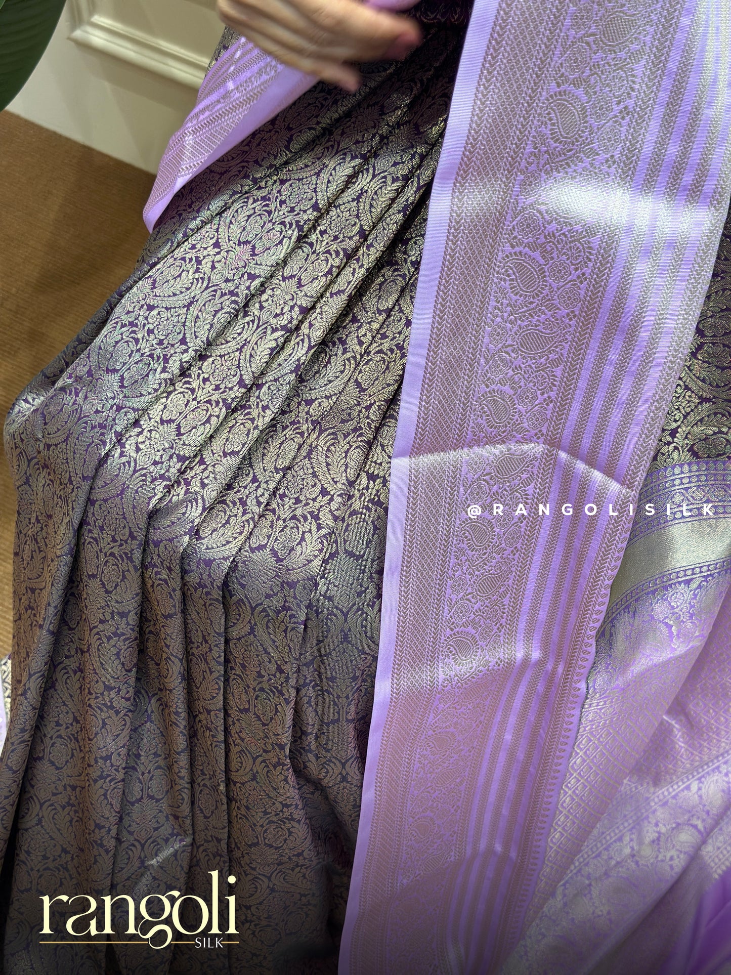 Deep Purple & Lavender Kanjivaram Silk Saree with Brocade Weaving - Post 833