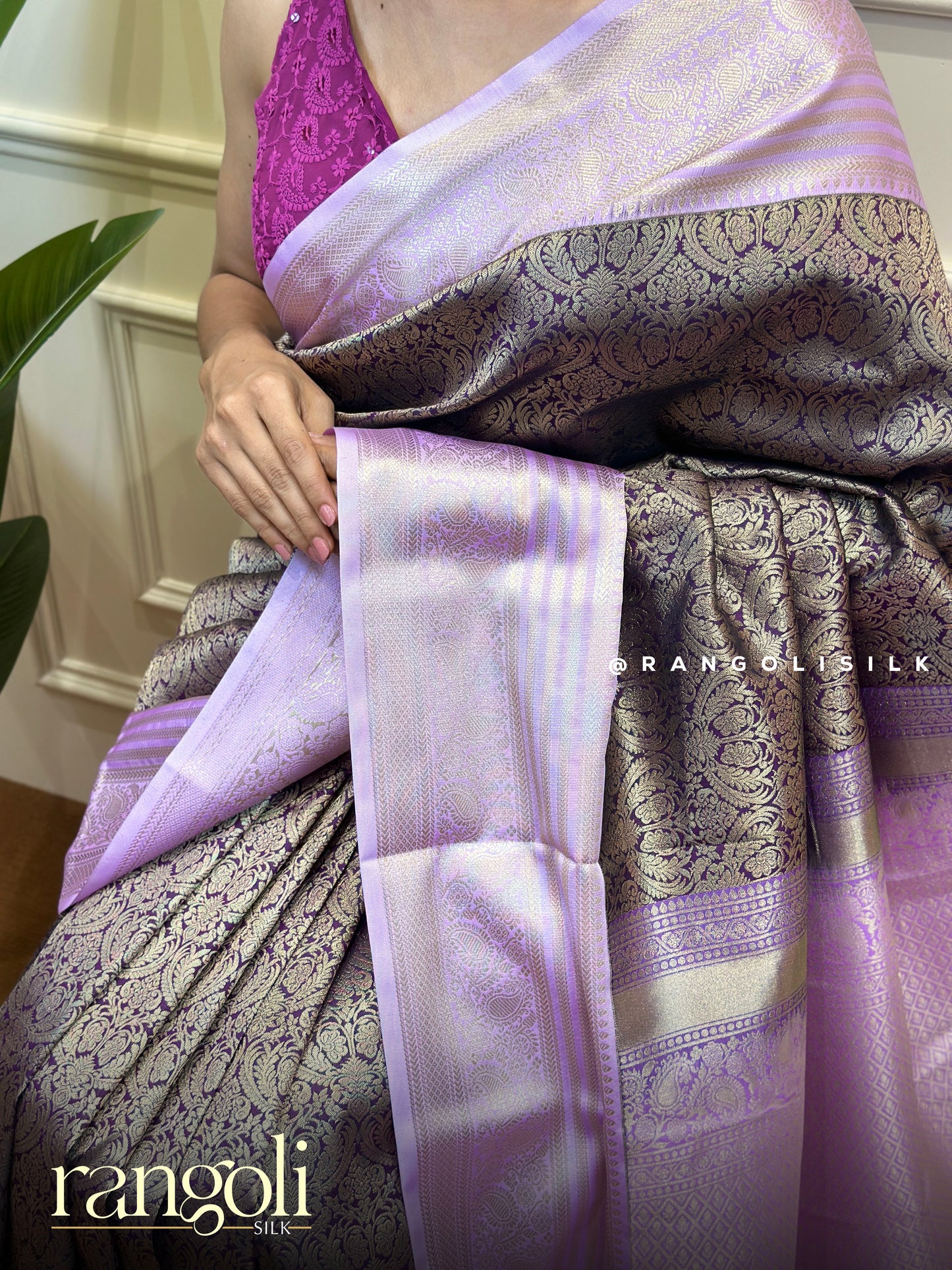Deep Purple & Lavender Kanjivaram Silk Saree with Brocade Weaving - Post 833