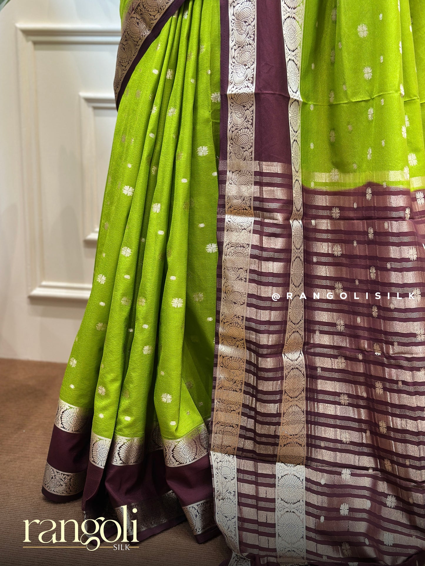 Semi Mysore Silk Saree with Zari Motifs & Elegant Borders - Post 817