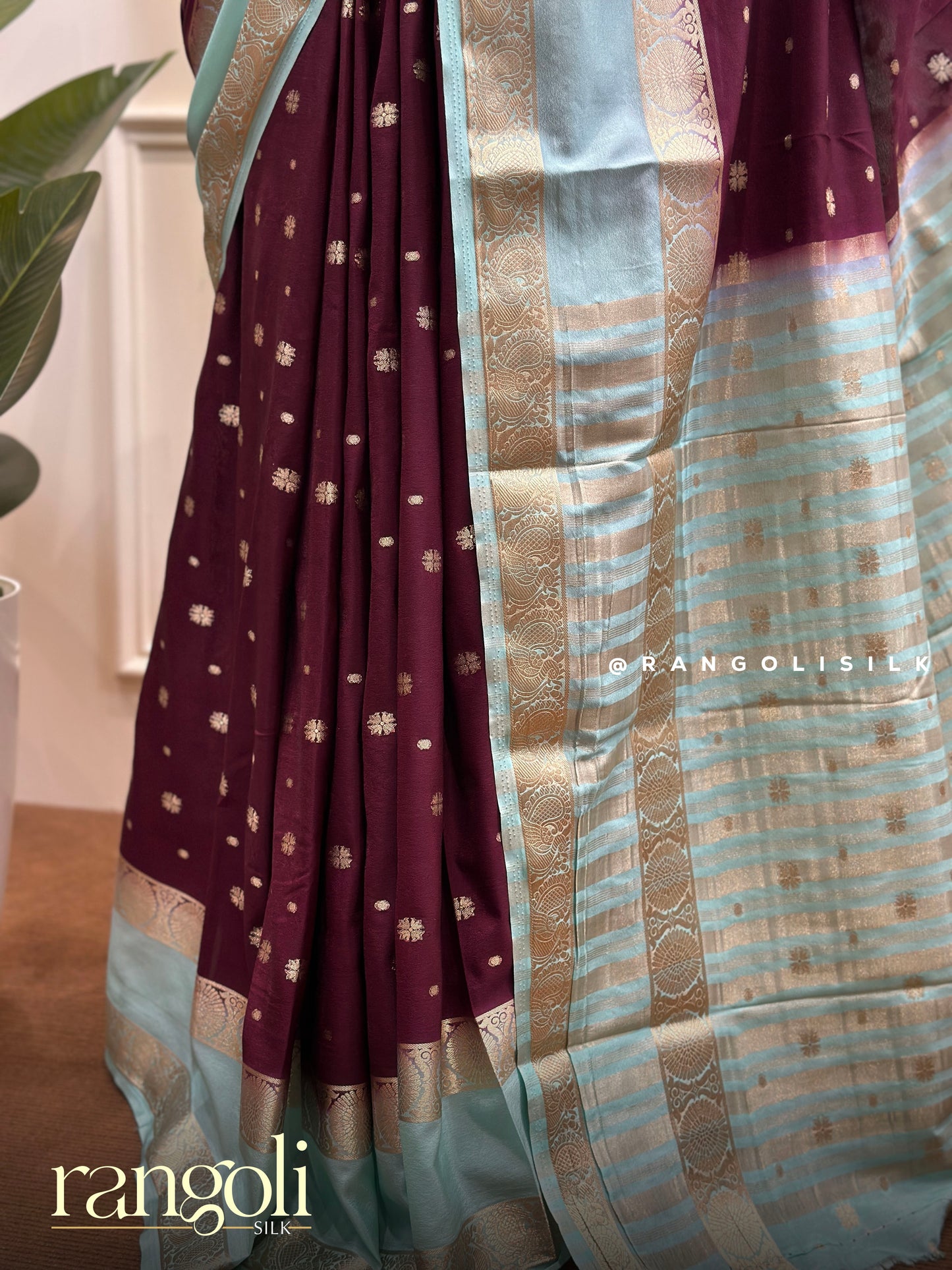 Semi Mysore Silk Saree with Zari Motifs & Elegant Borders - Post 817