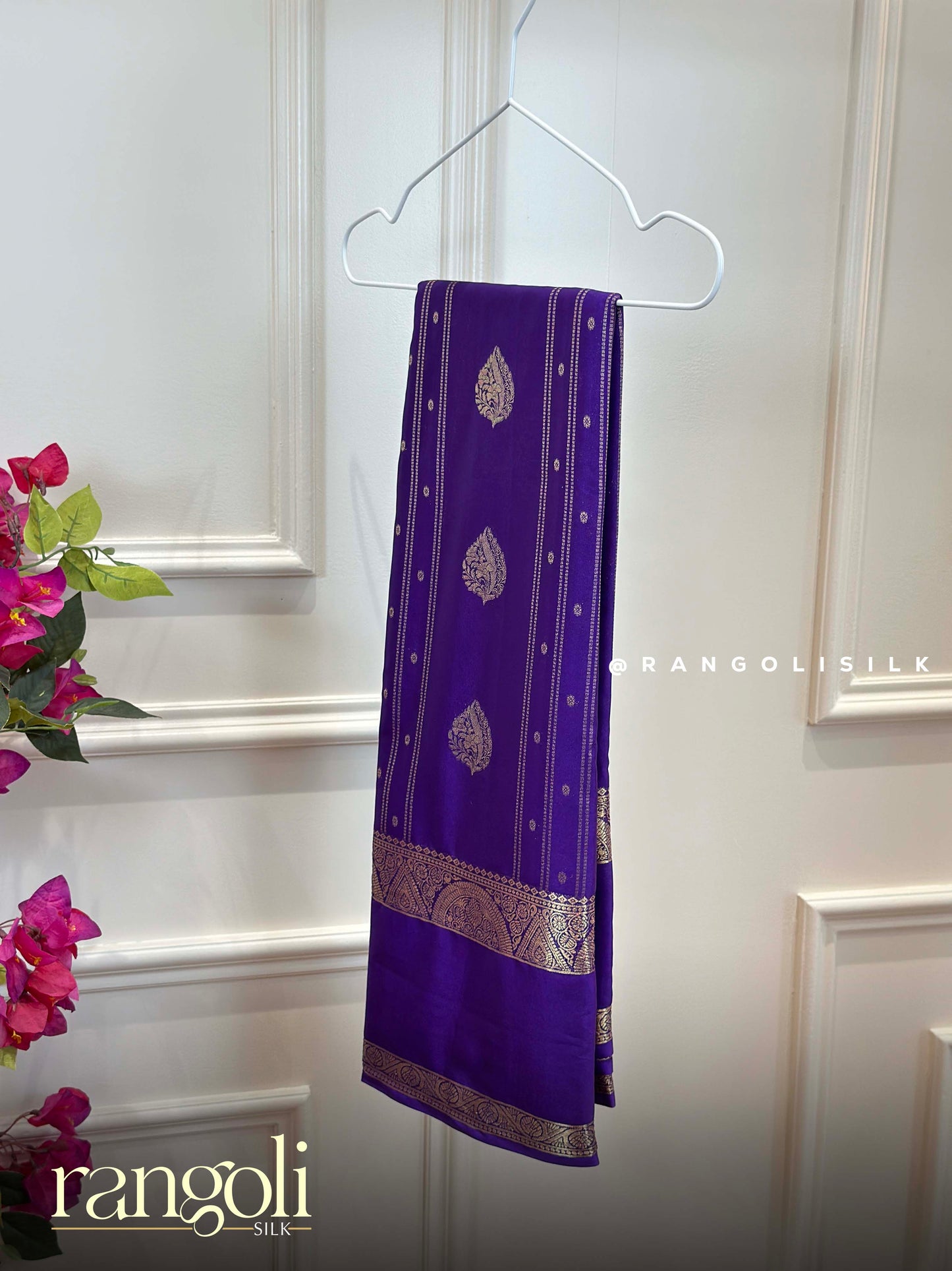 Semi Mysore Silk Saree with Zari Buttas, Striped Design & Rich Pallu - Post 935