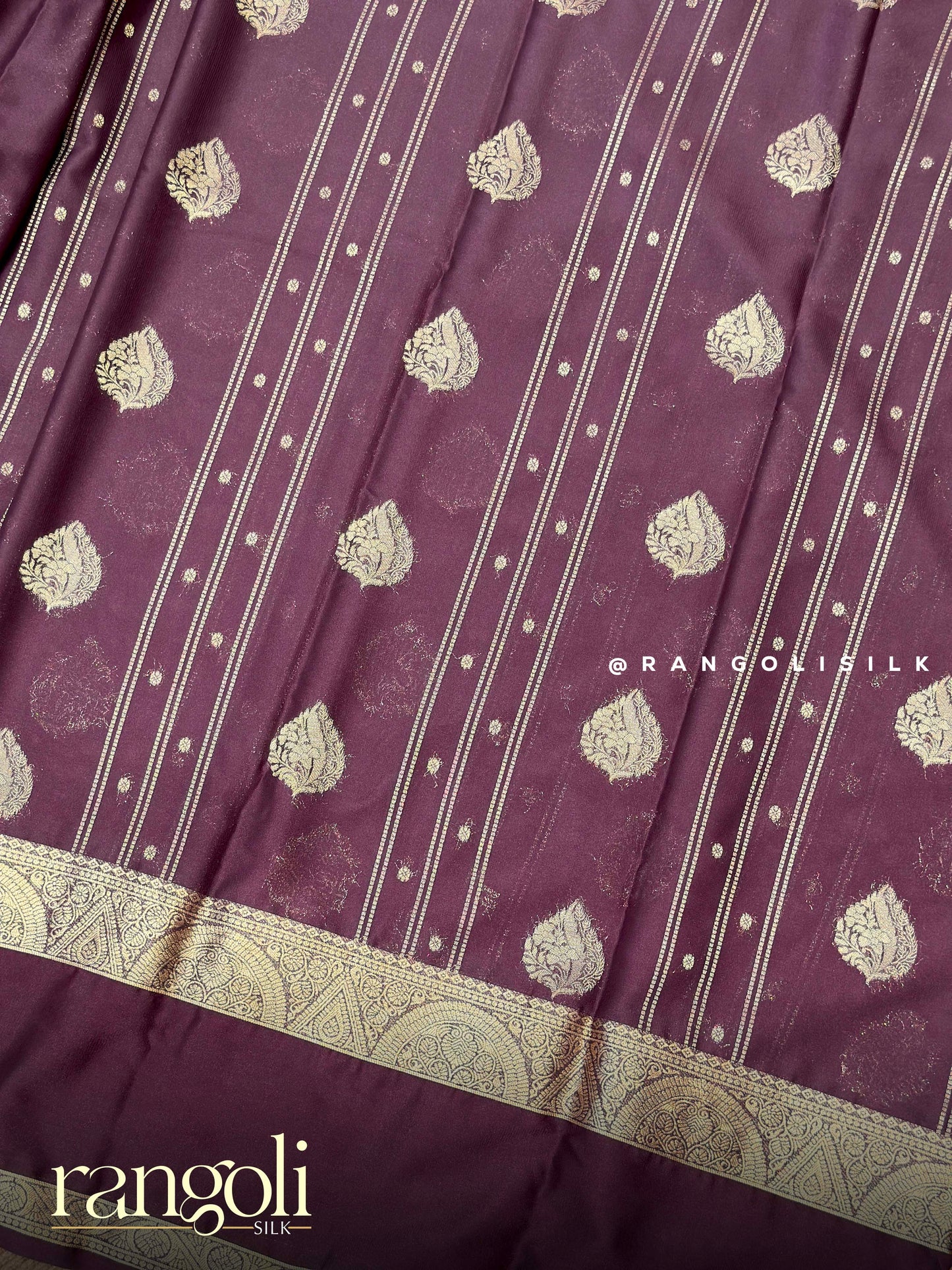Semi Mysore Silk Saree with Zari Buttas, Striped Design & Rich Pallu - Post 935