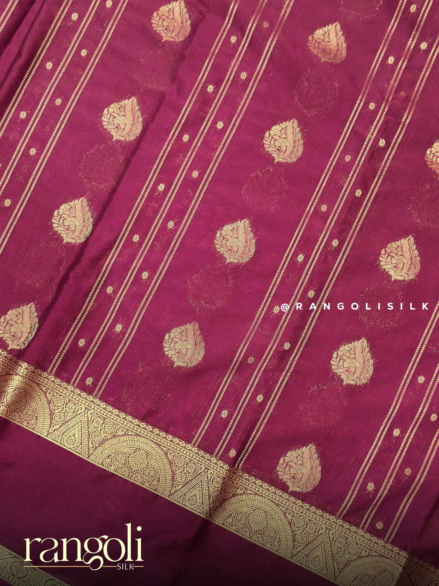 Semi Mysore Silk Saree with Zari Buttas, Striped Design & Rich Pallu - Post 935