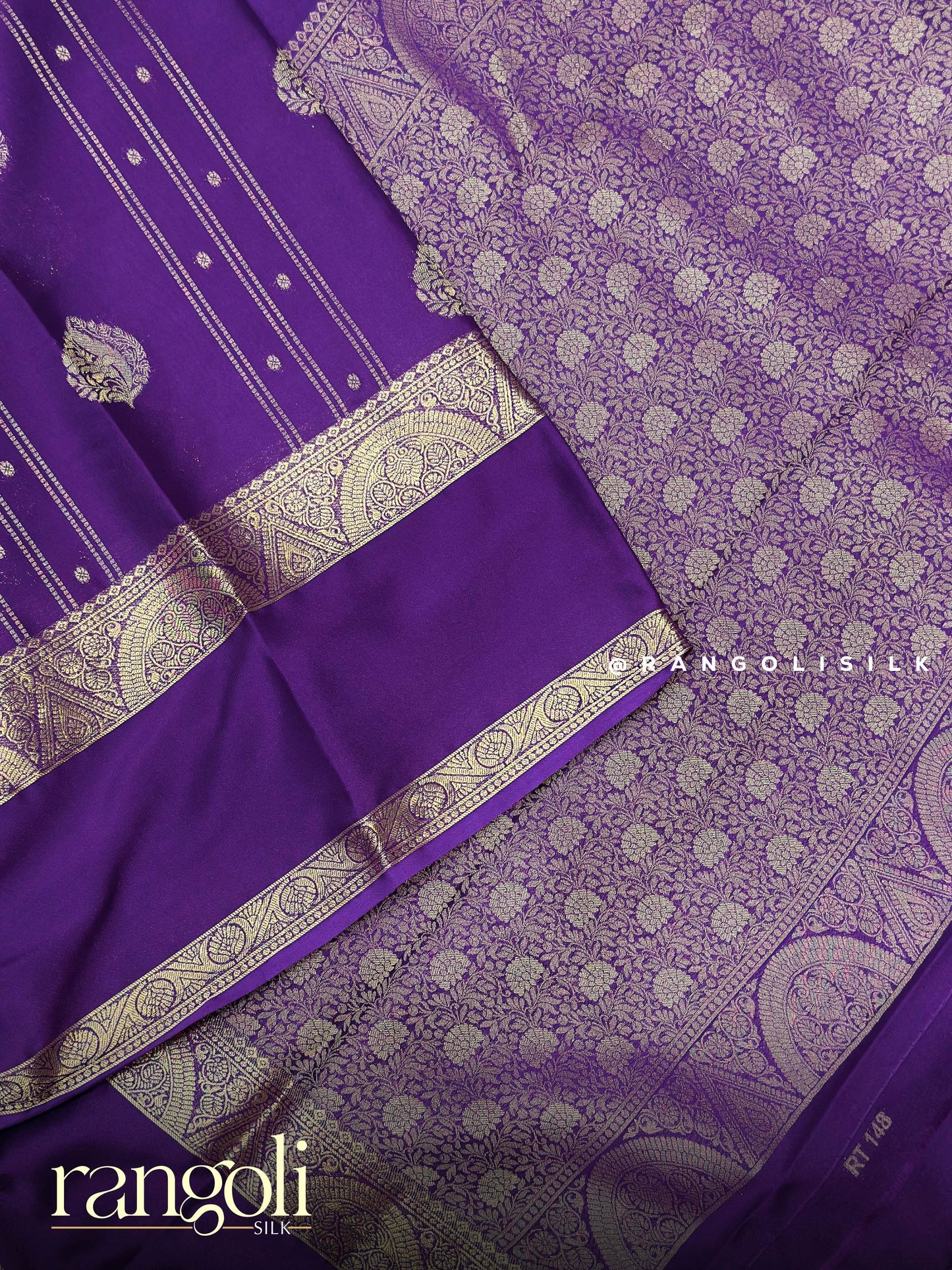 Semi Mysore Silk Saree with Zari Buttas, Striped Design & Rich Pallu - Post 935
