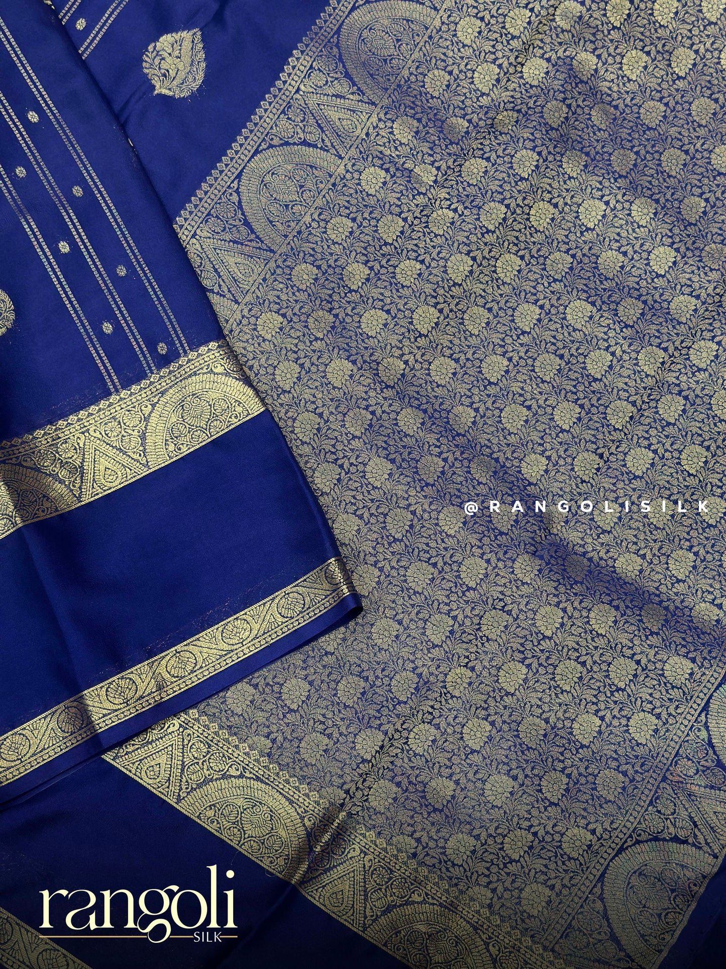 Semi Mysore Silk Saree with Zari Buttas, Striped Design & Rich Pallu - Post 935