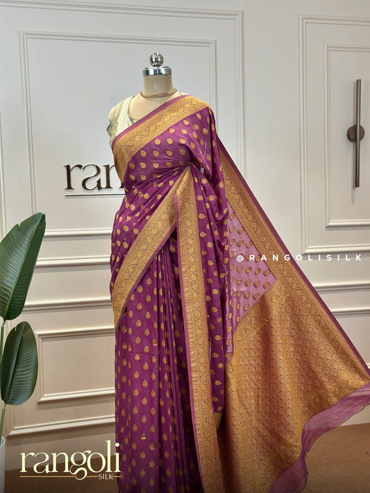 Banaras Saree with Delicate Motifs & Intricate Golden Zari Work - Post 425