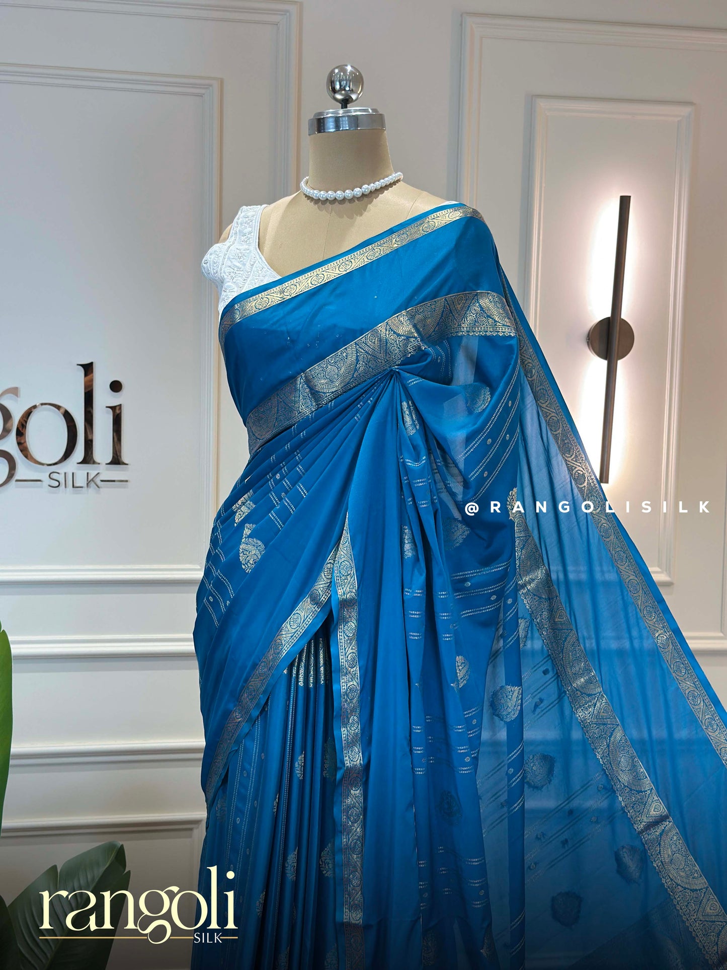 Semi Mysore Silk Saree with Zari Buttas, Striped Design & Rich Pallu - Post 935