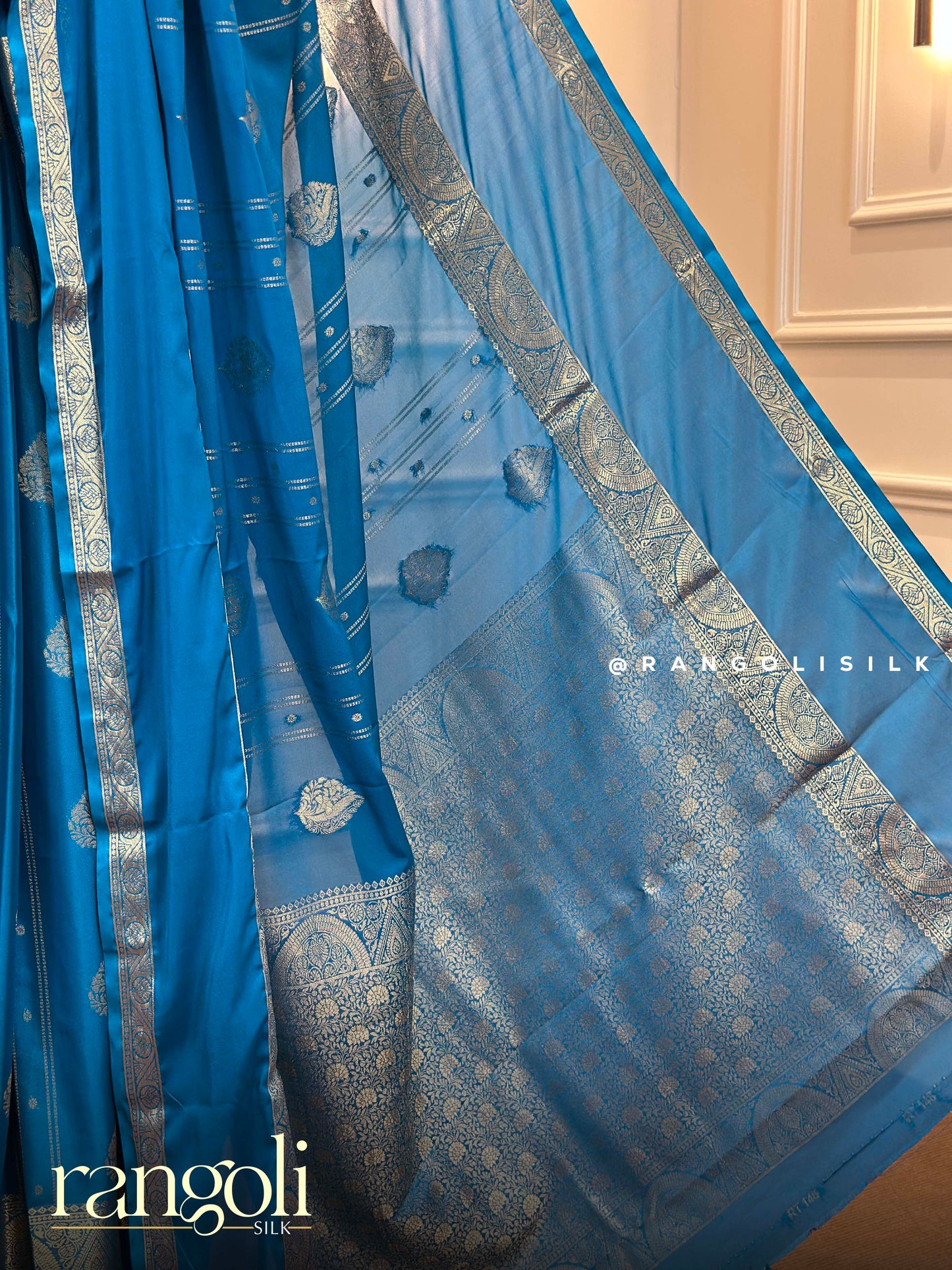Semi Mysore Silk Saree with Zari Buttas, Striped Design & Rich Pallu - Post 935