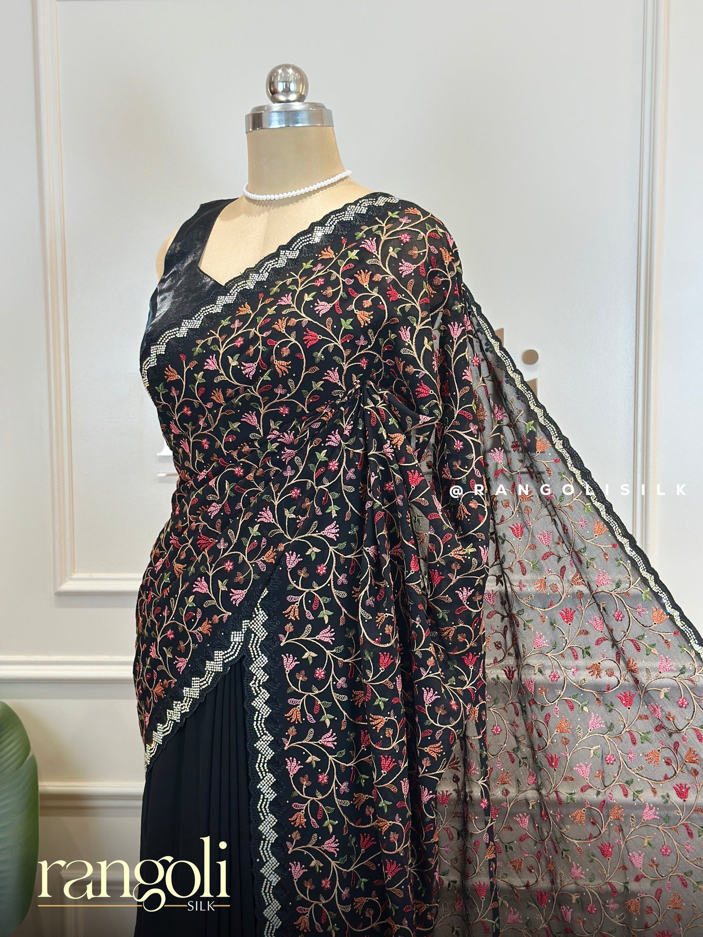 Designer Floral Embroidered Saree with Scalloped Border - Post 647