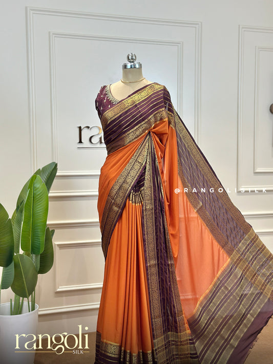 Elegant Semi Mysore Silk Saree with Stunning Contrast Border & Rich Pallu - Post 423