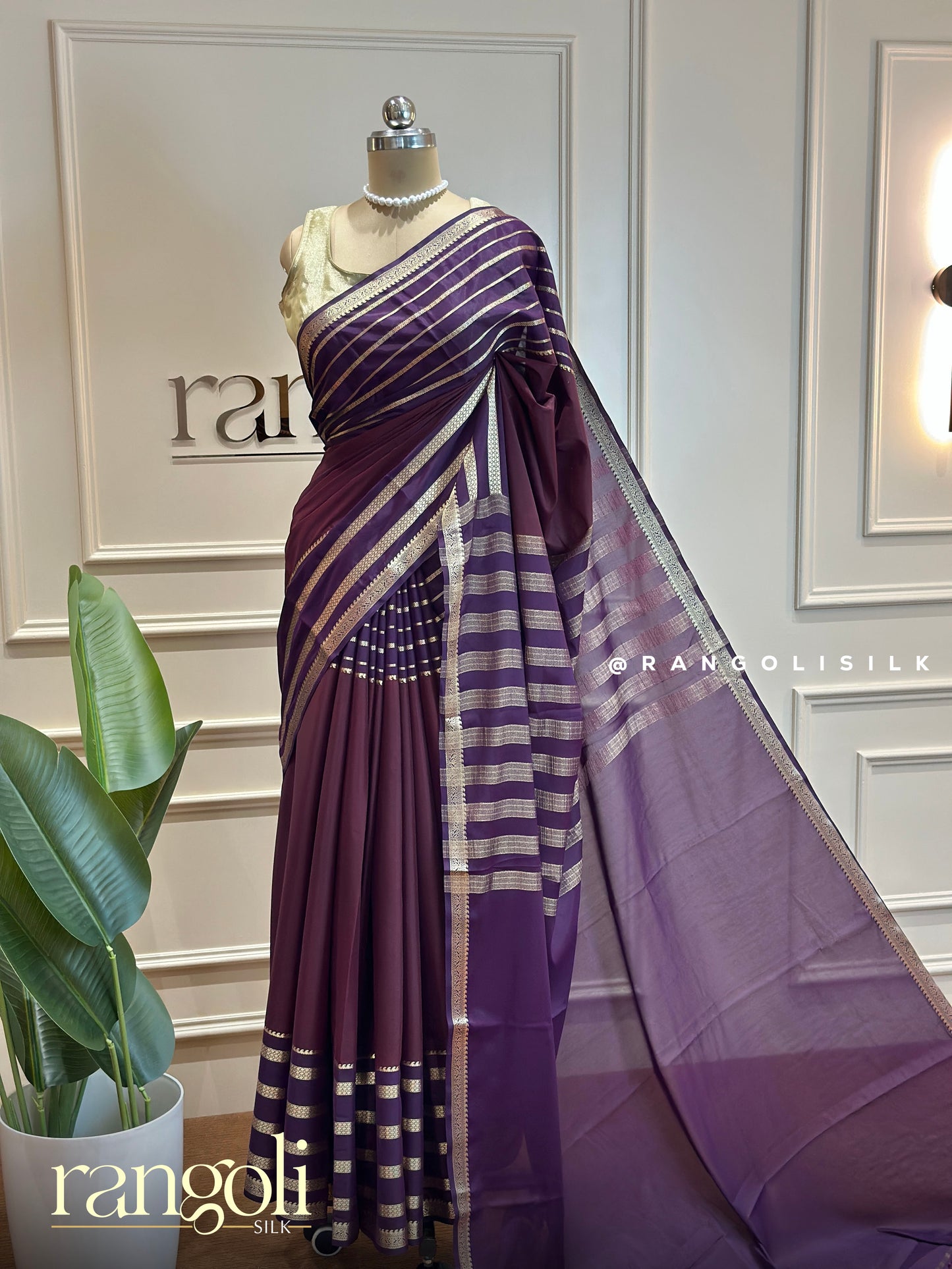 Semi Mysore Silk Saree with Elegant Stripes and Classic Border - Post 655