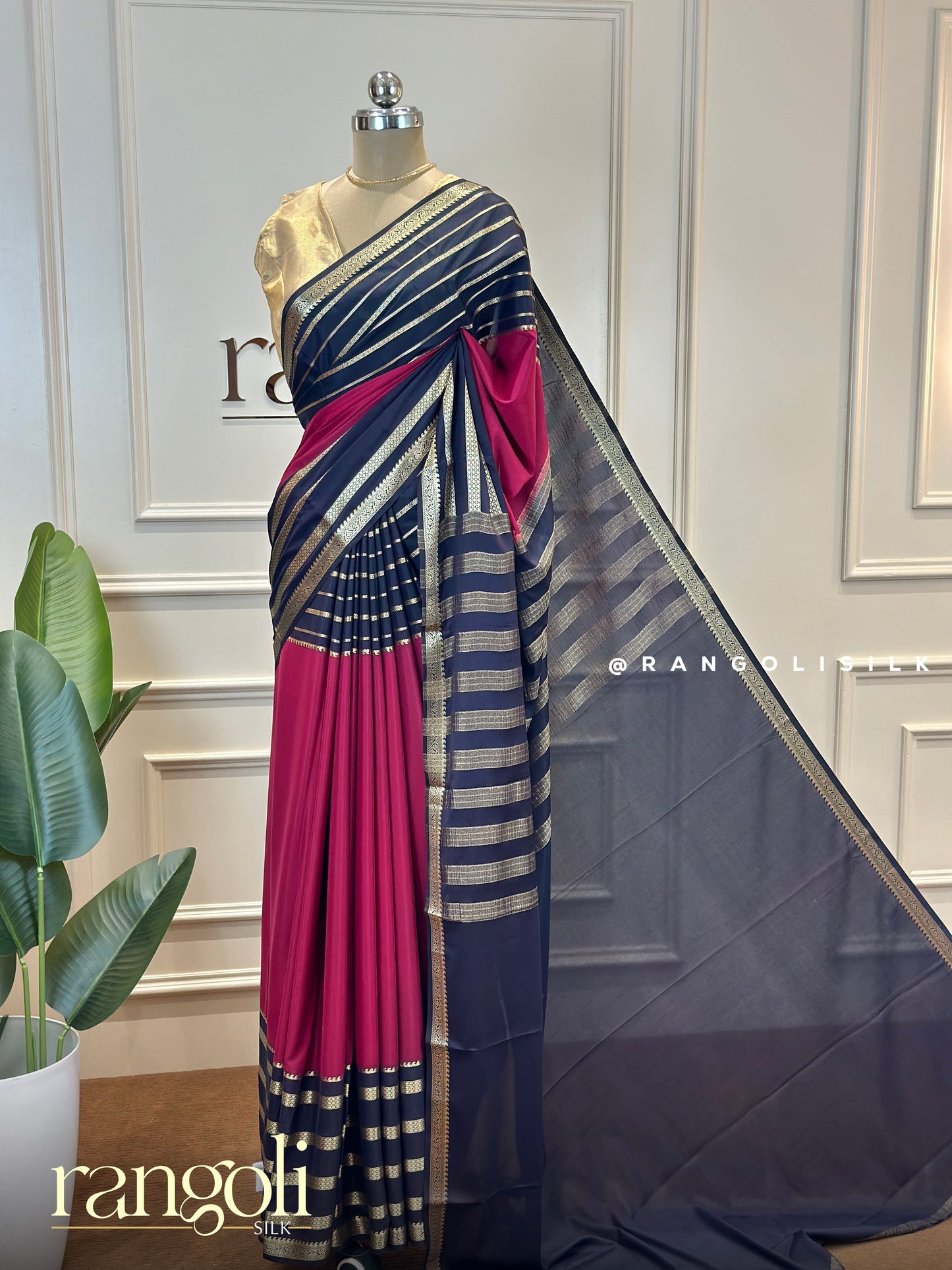 Semi Mysore Silk Saree with Elegant Stripes and Classic Border - Post 655