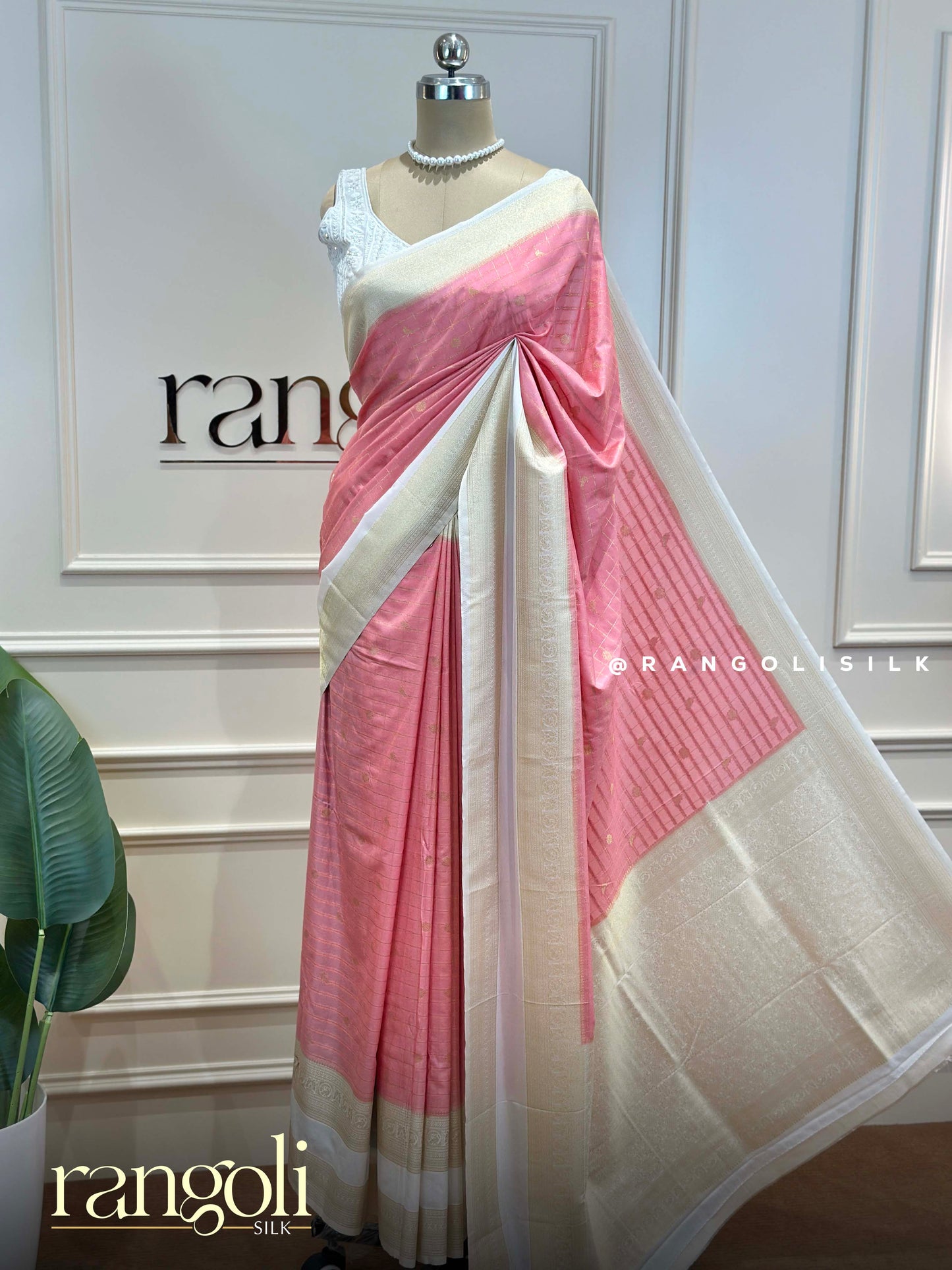 Semi Mysore Silk Sarees with Elegant Checks Design & Contrast Borders - Post 931