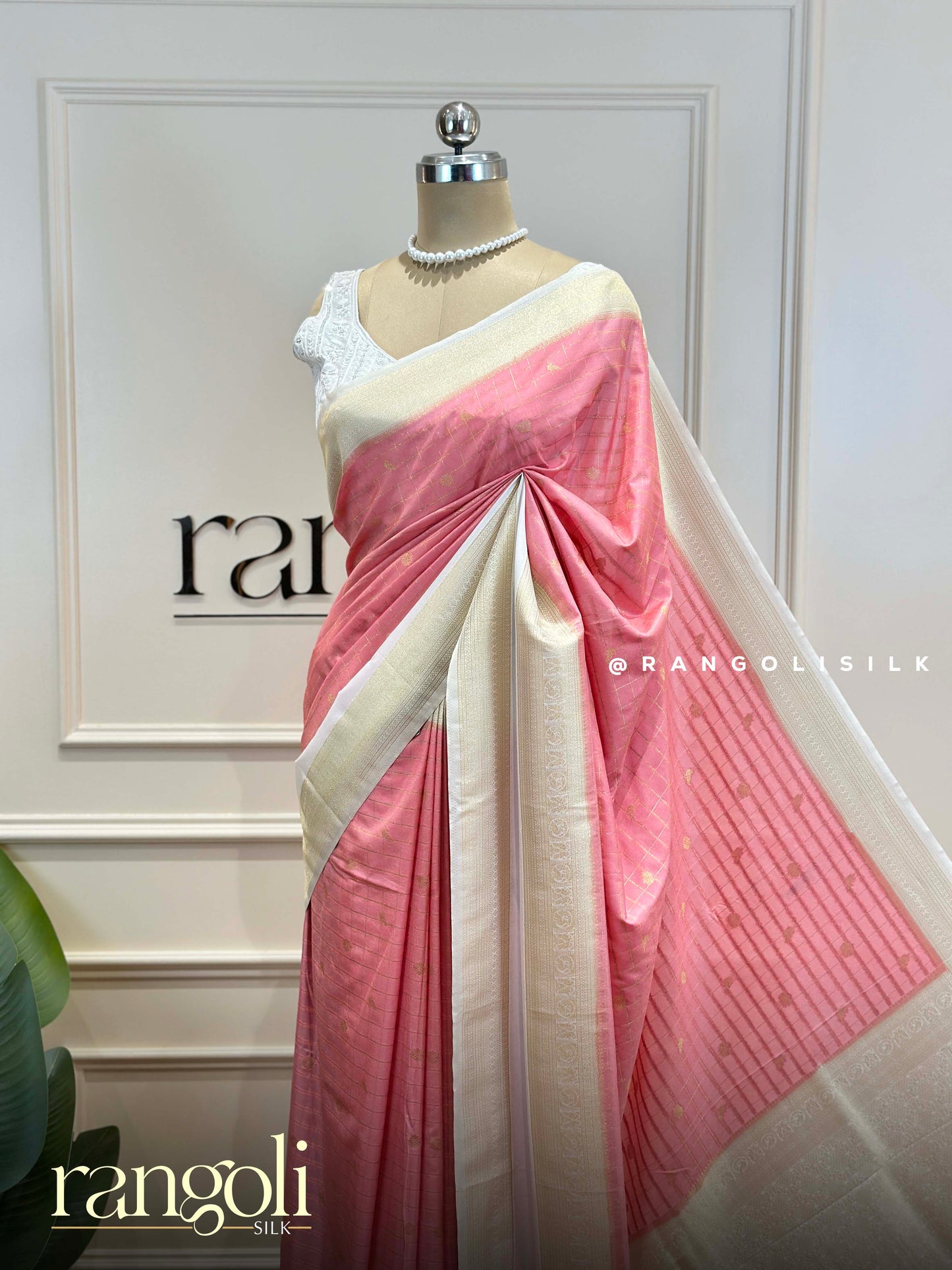 Semi Mysore Silk Sarees with Elegant Checks Design & Contrast Borders - Post 931
