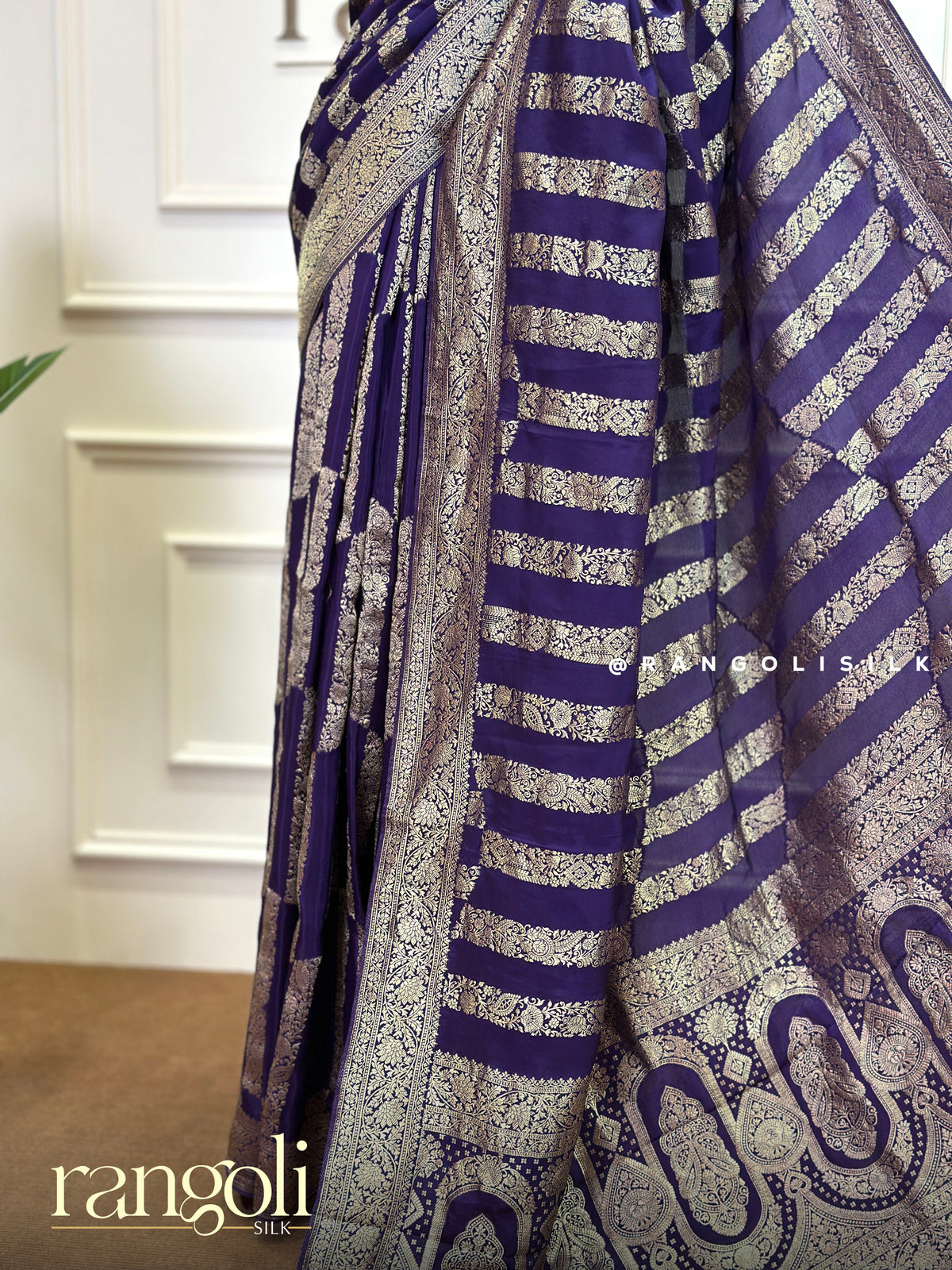 Banaras Saree with Leheriya Zari Stripes & Rich Pallu - Post 1037