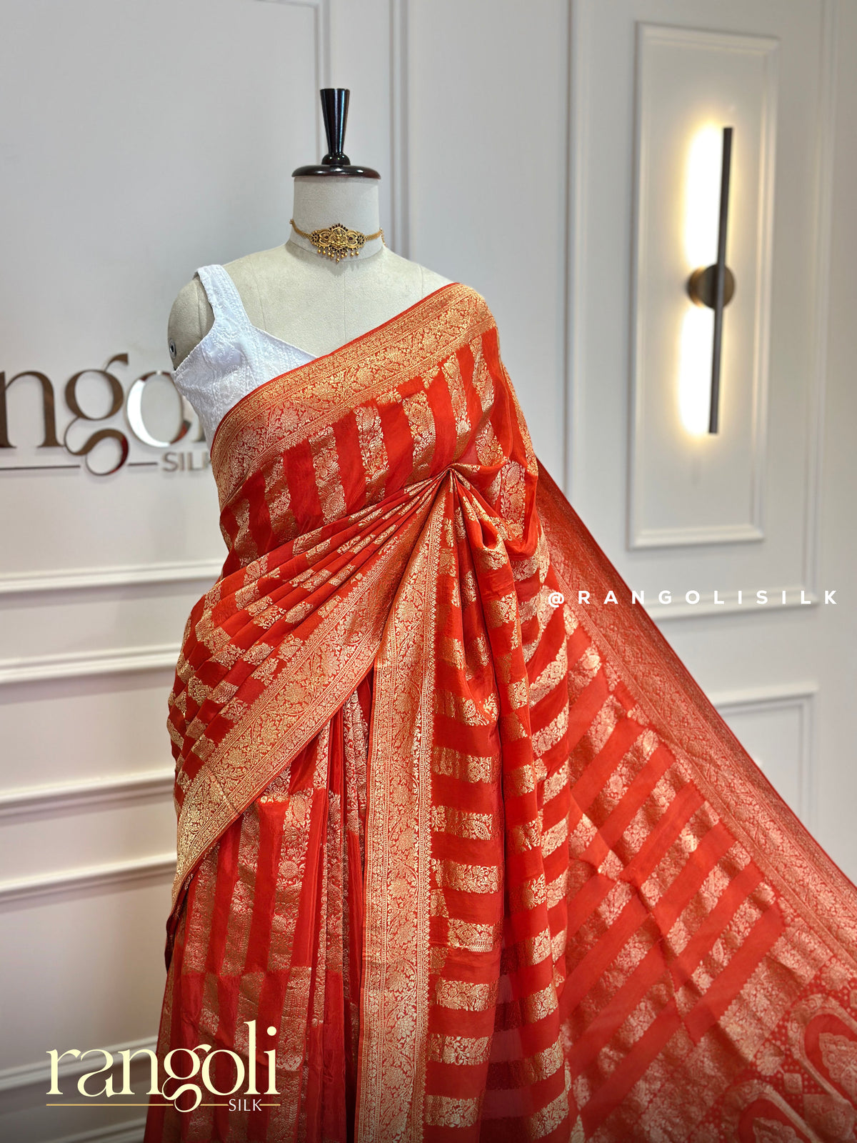Banaras Saree with Leheriya Zari Stripes & Rich Pallu - Post 1037